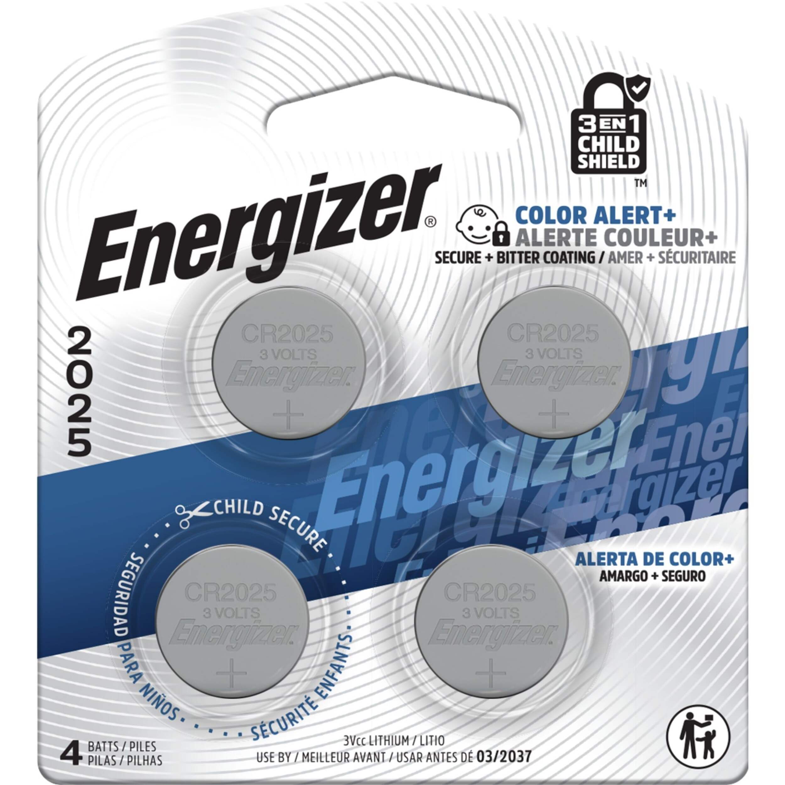 Energizer 2025 3V Lithium Coin Batteries, Long-Lasting, 4-pk Front_Flat