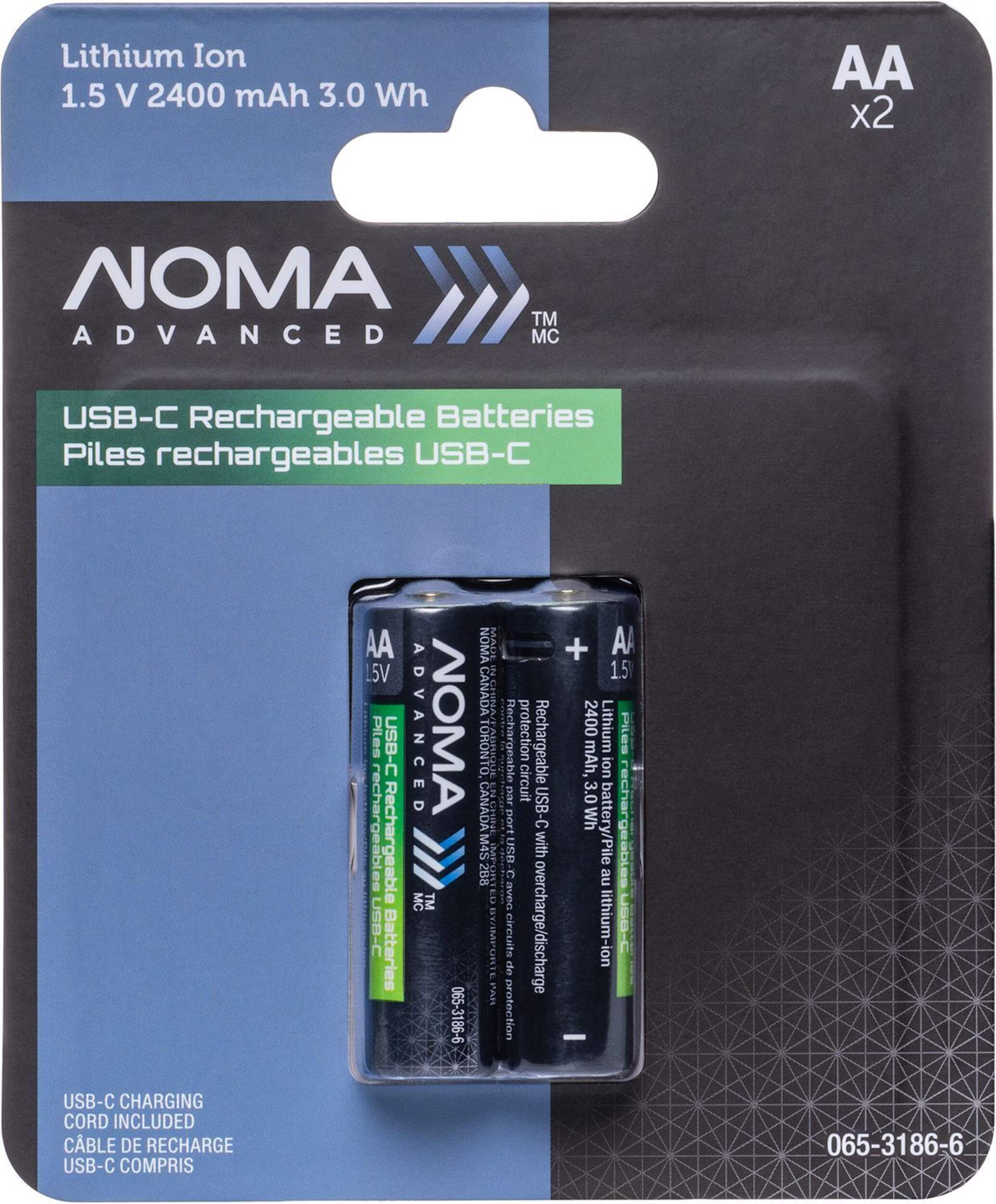 Batteries au lithium-ion rechargeables NOMA Advanced USB-C, 2400 mAh, paq. 2 Front_Flat