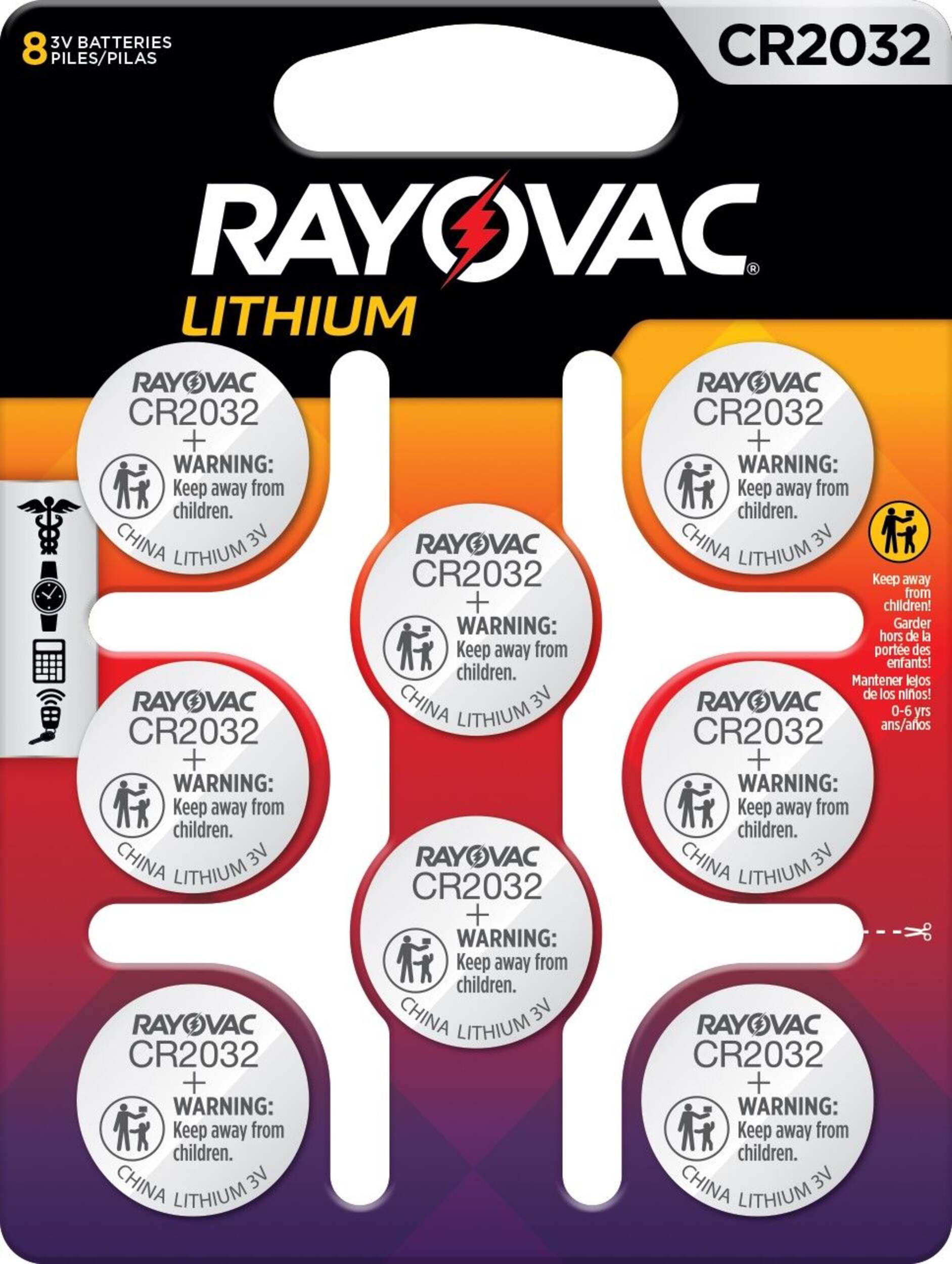 Piles plates au lithium Rayovac CR2032, paq. 8 Front_Flat