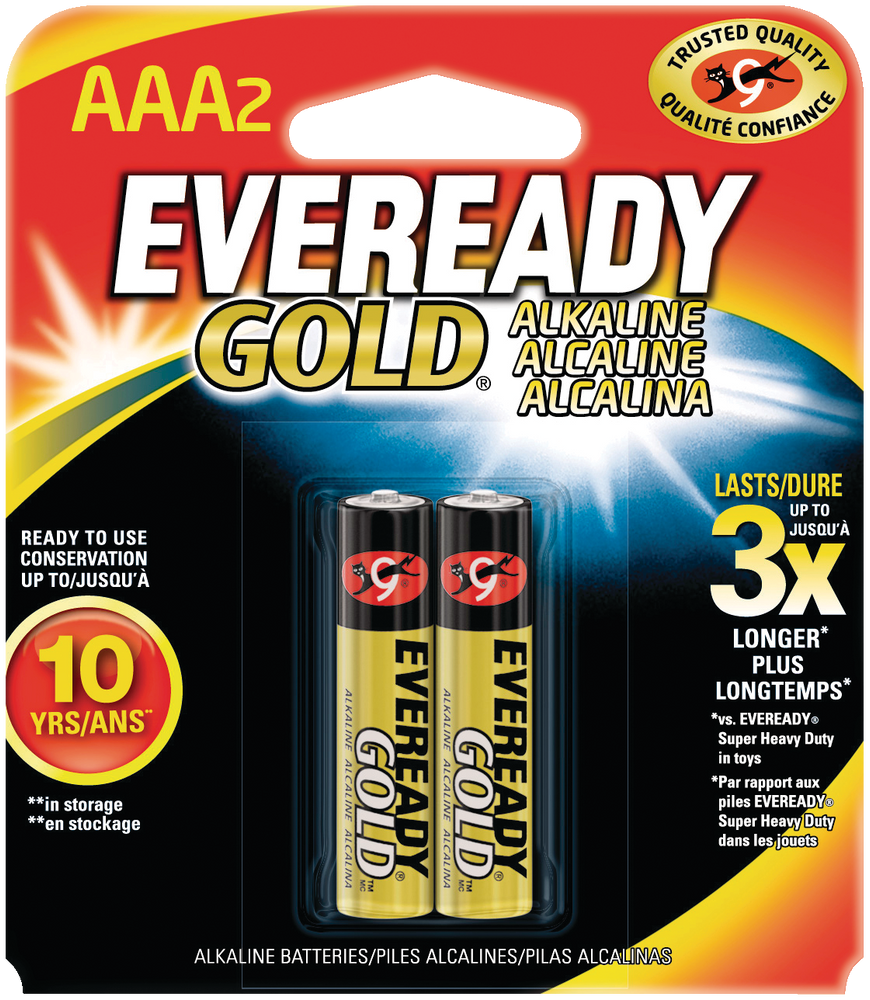 Energizer Eveready Gold 2pk AAA Alkaline Batteries, Long Lasting, For