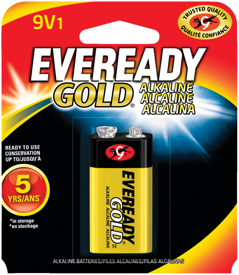 Energizer Eveready Gold 1pk 9V / 9 Volt Alkaline Battery, For Low To Mid Drain Devices