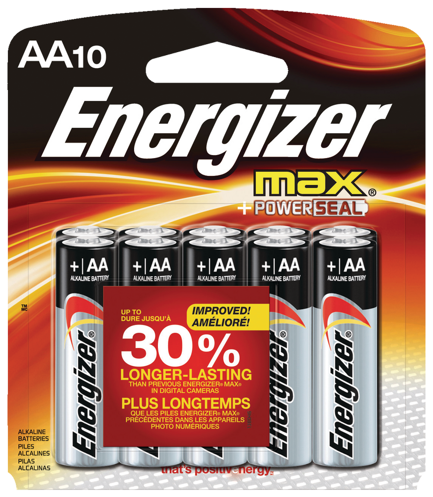 Energizer Max 10pk AA Alkaline Batteries, Long Lasting, All Purpose