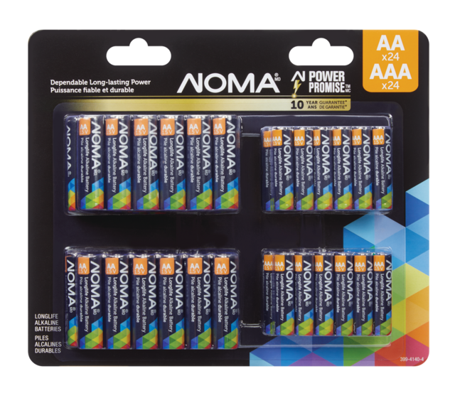 NOMA 48pk AA x 24 & AAA x 24 Alkaline Batteries, Long Lasting, All