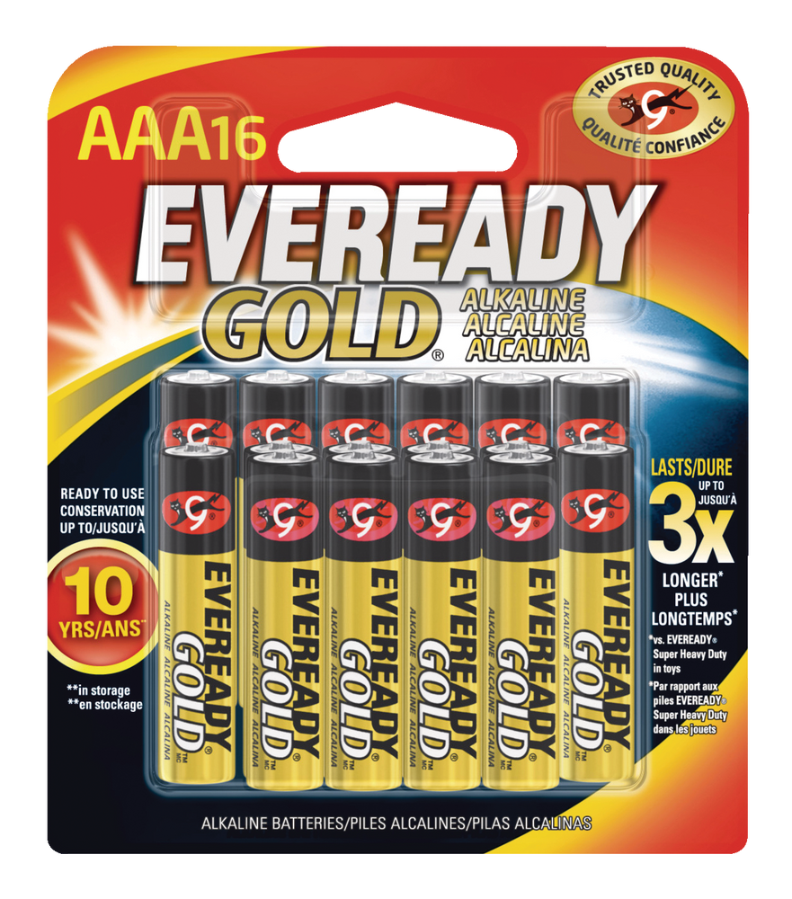 Eveready Gold 16pk AAA Alkaline Batteries, Long Lasting, For Everyday