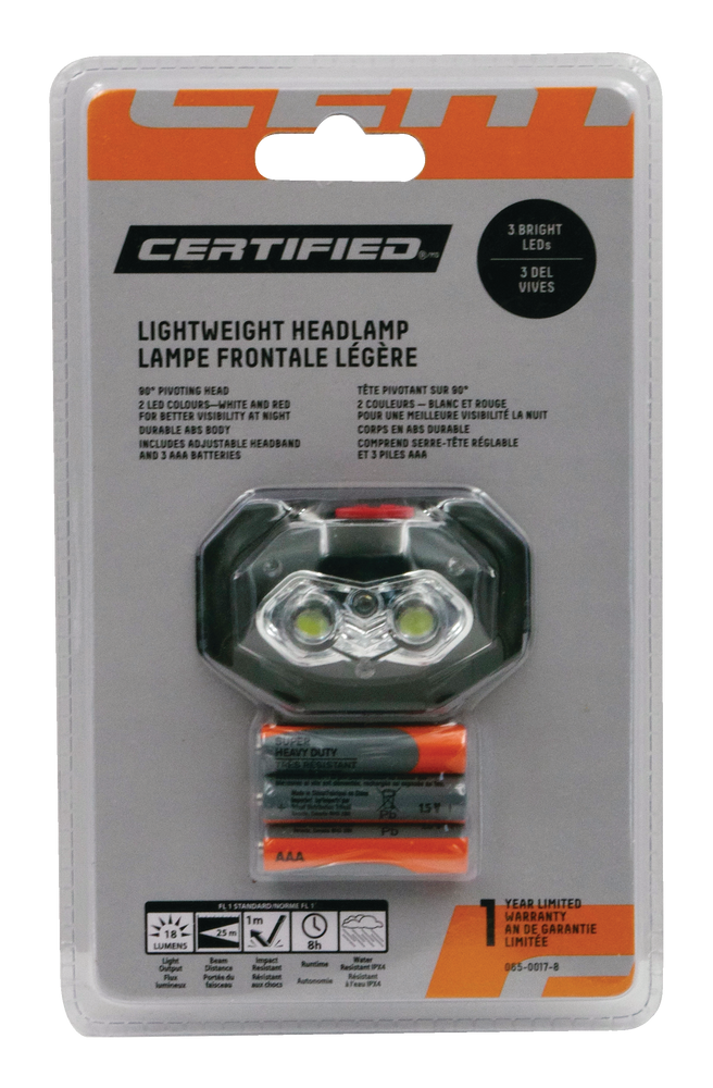 Certified 18 Lumens Lightweight Adjustable LED Pivot Headlight/Headlamp ...