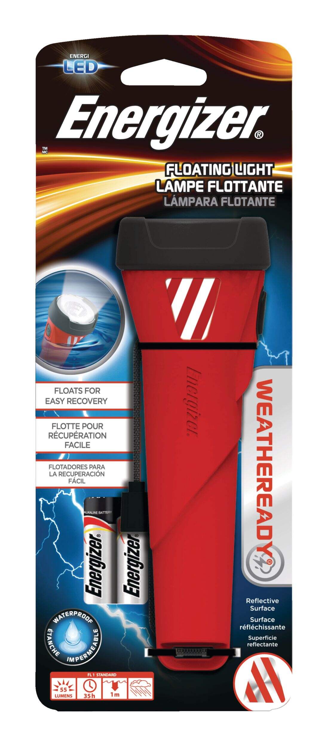 Energizer Weather Ready Waterproof Floating LED Flashlight, Batteries Included Front_Flat