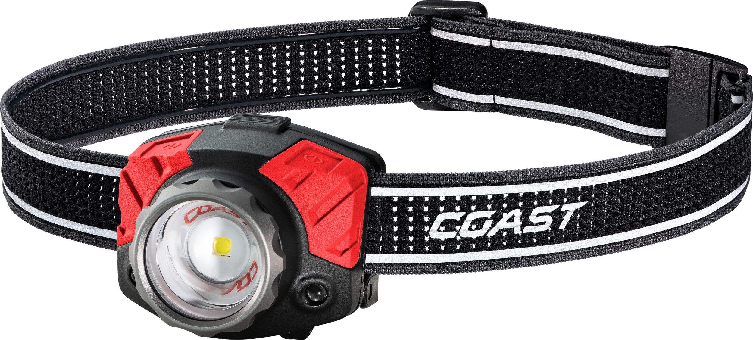 Lampe frontale à DEL à mise au point par rotation résistante aux chocs et aux intempéries Coast FL80, 615 lumens, courroie réfléchissante, piles comprises Front_Angled_Left