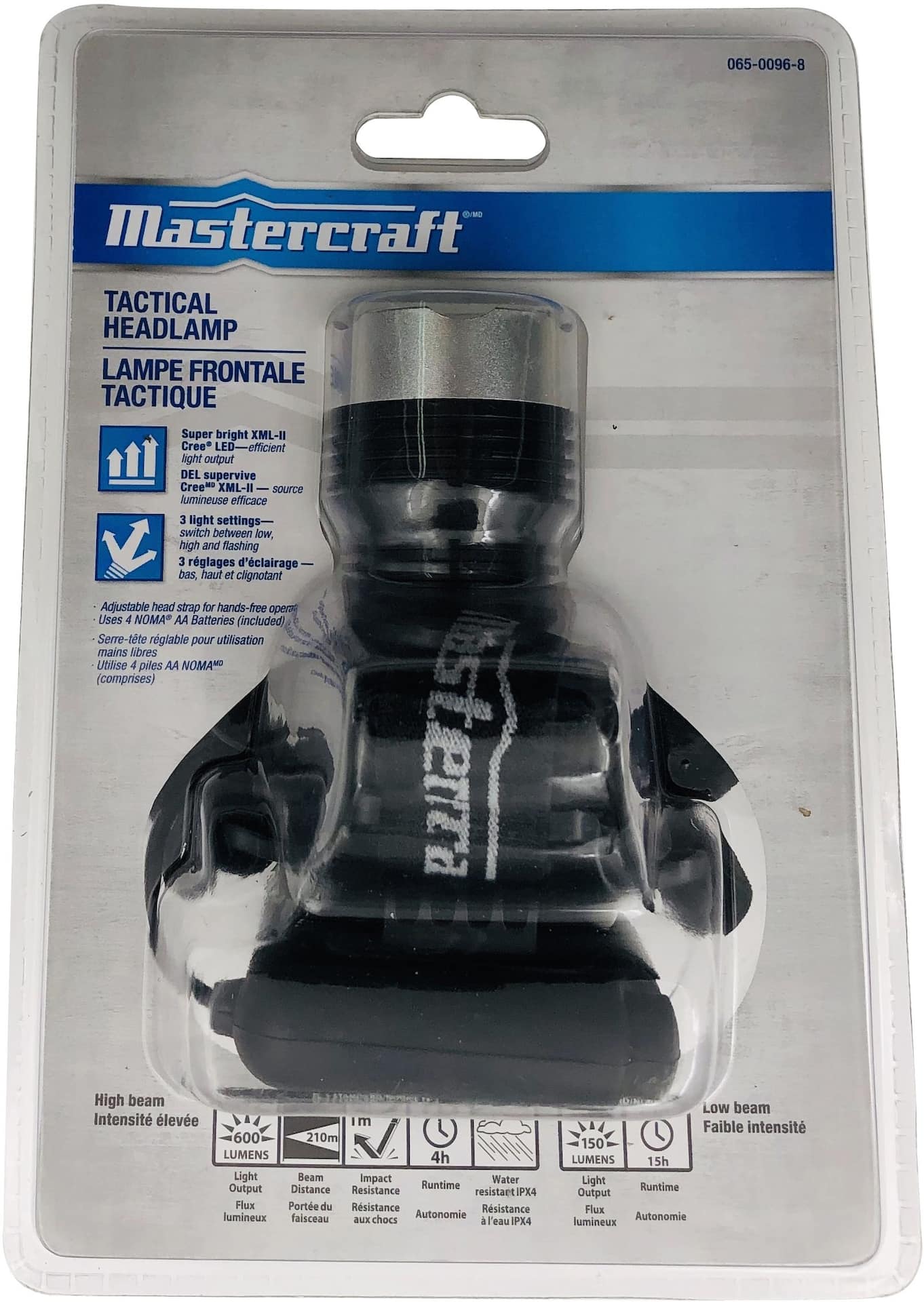 Mastercraft 600 Lumens Aluminum CREE LED Headlight/Headlamp, Batteries  Included, Black