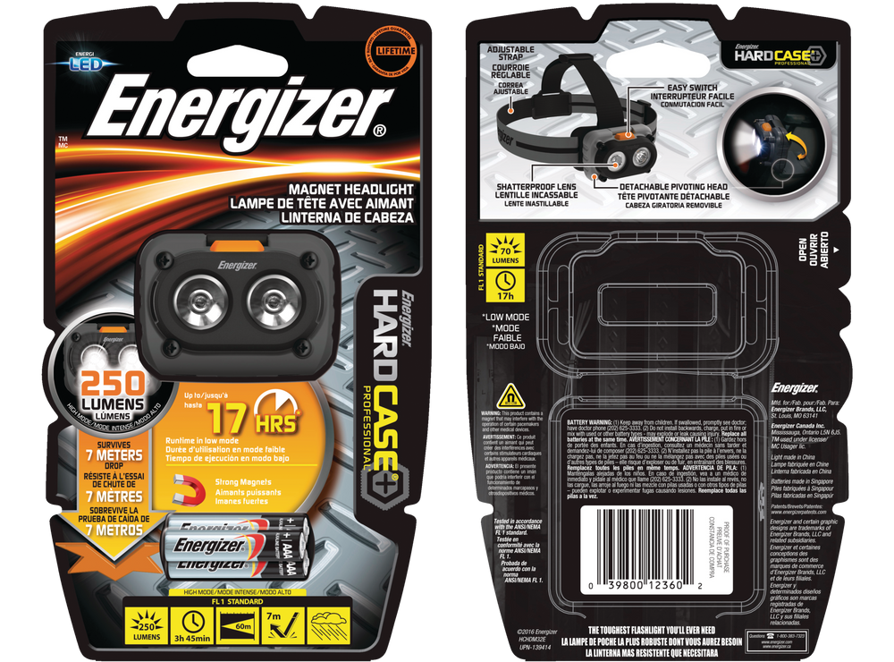 Energizer 250 Lumens Hardcase LED Headlight/Headlamp with