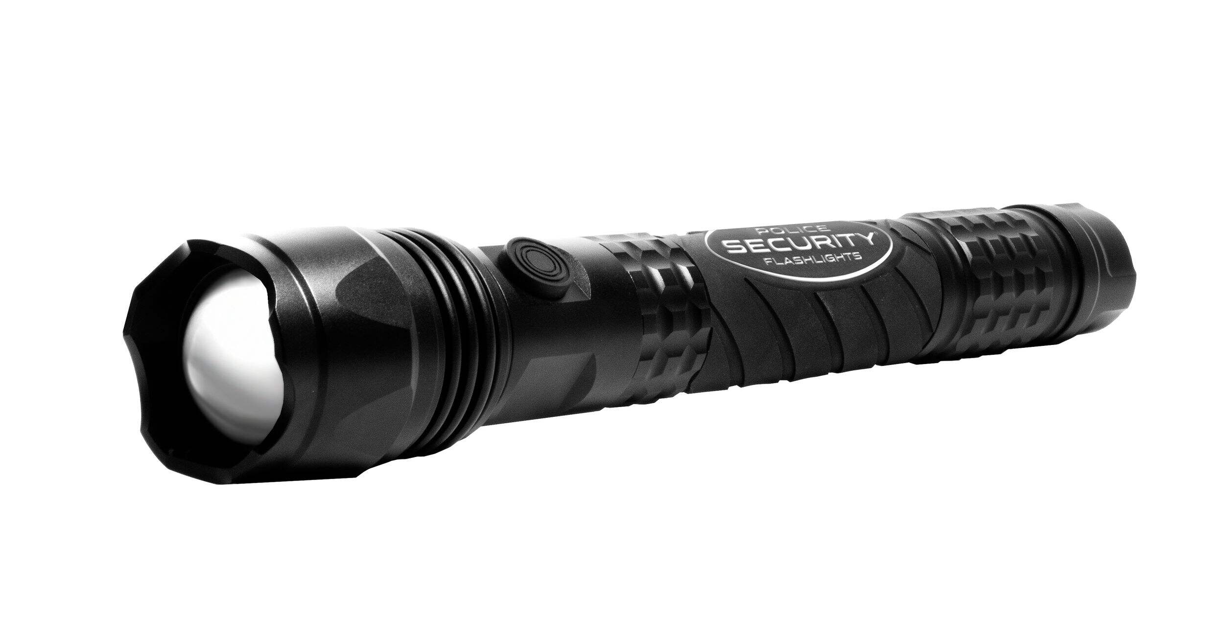 Police Security 1200 Lumens  Little Nellie  Durable Handheld Flashlight, Batteries Included, Black Front_Angled_Left
