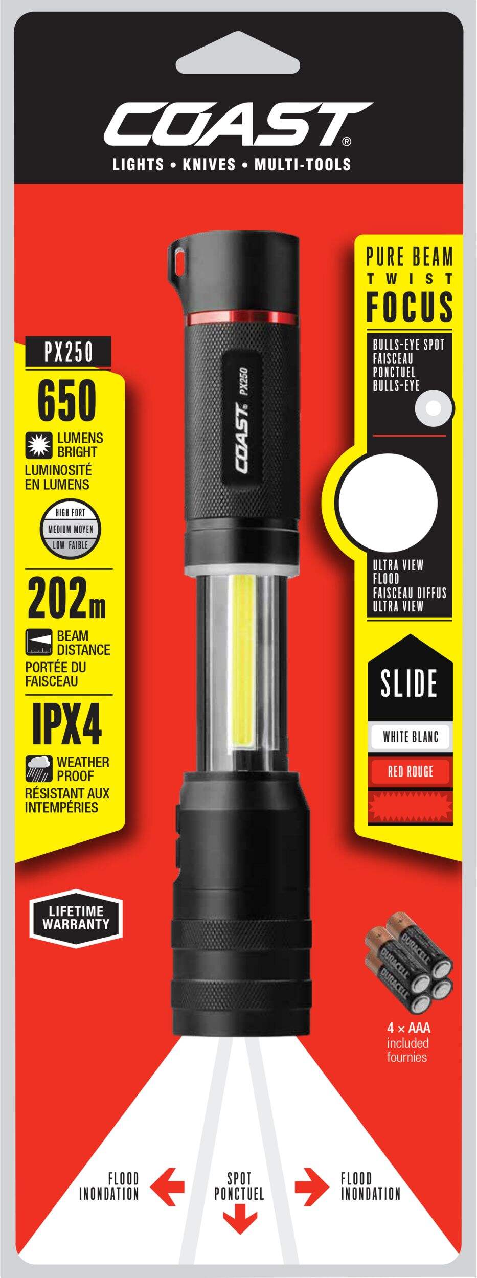 Coast PX250 650 Lumens Aluminum LED Handheld Flashlight, Batteries