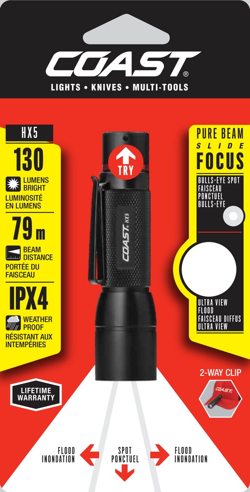Coast HX5 130 Lumens Battery Compatible and Rechargeable Pocket