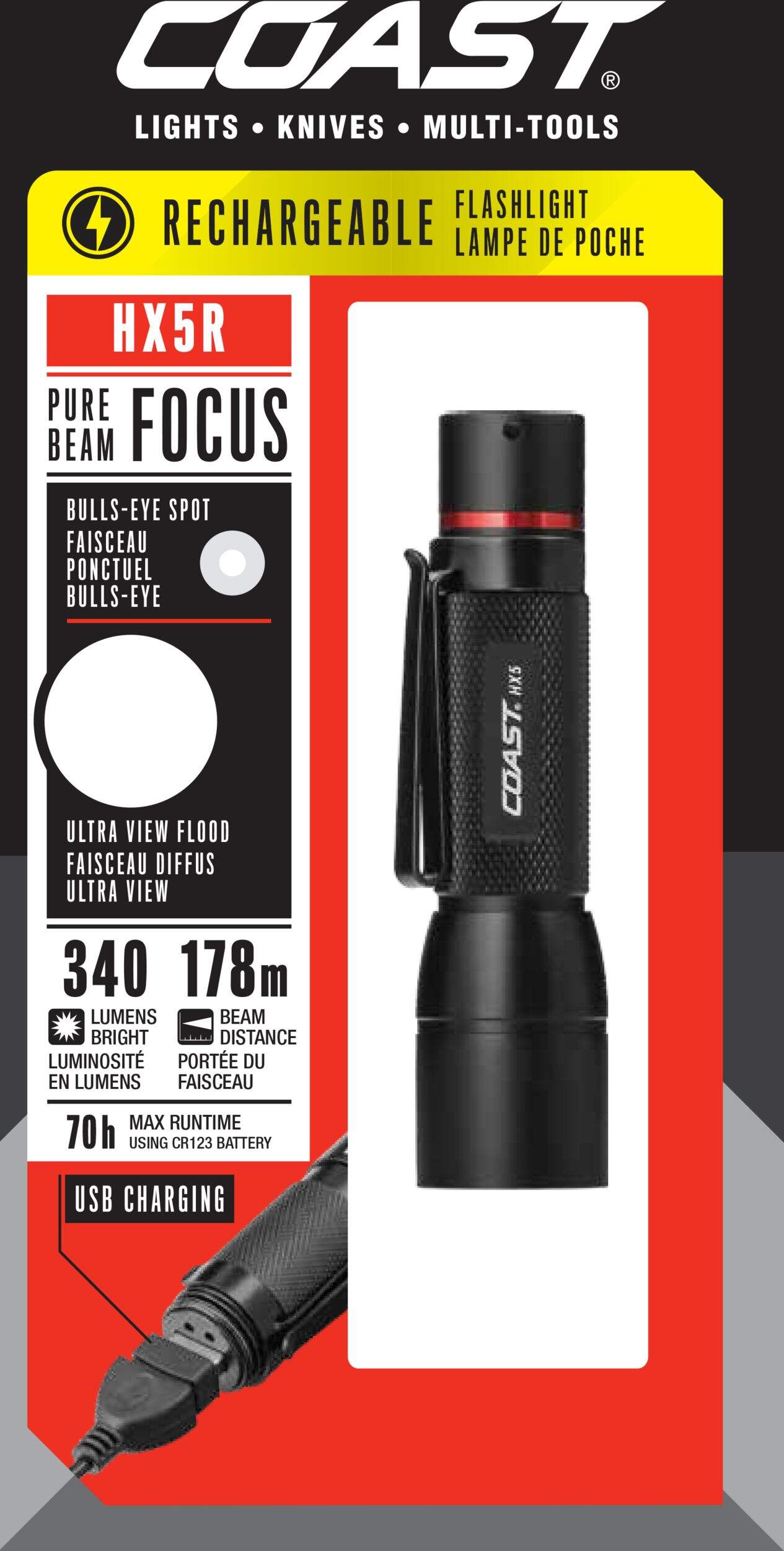 Coast HX5R USB Rechargeable Handheld Flashlight, LiIon Battery