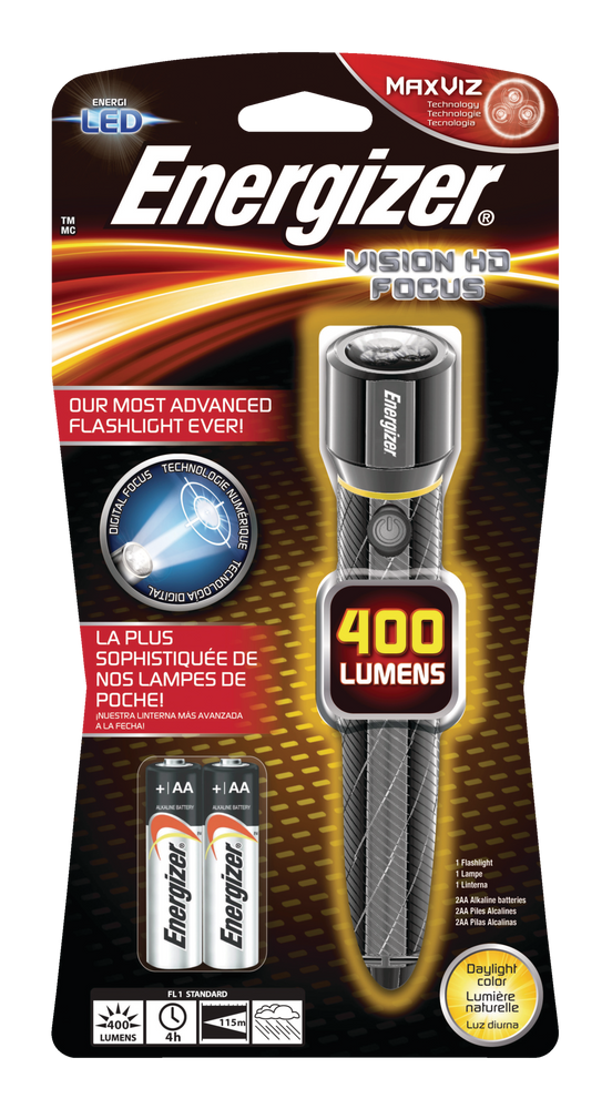 Energizer HD Vision 400 Lumens LED Handheld Flashlight, Batteries