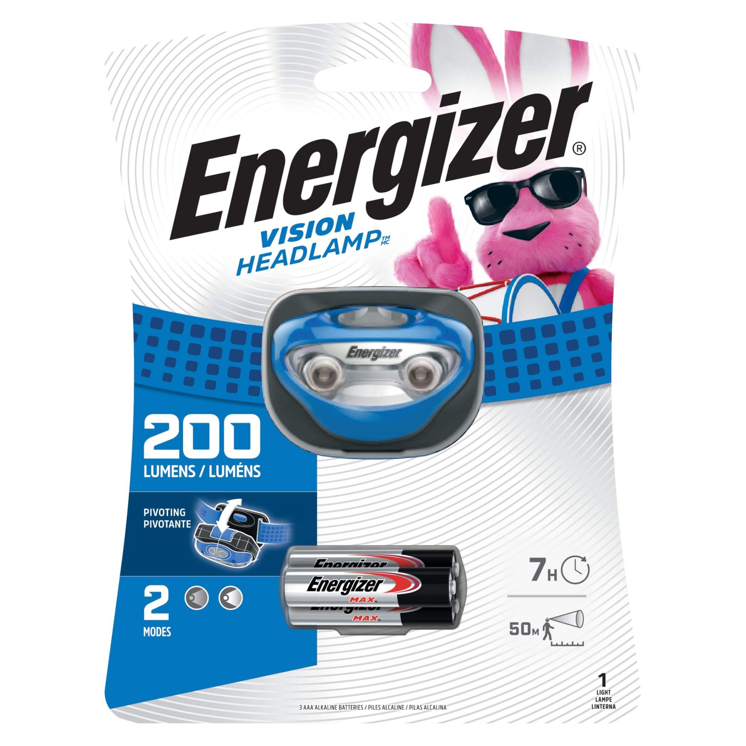 Energizer Vision 200 Lumens Durable and Washable LED Headlight/Headlamp, Batteries Included Front_Flat