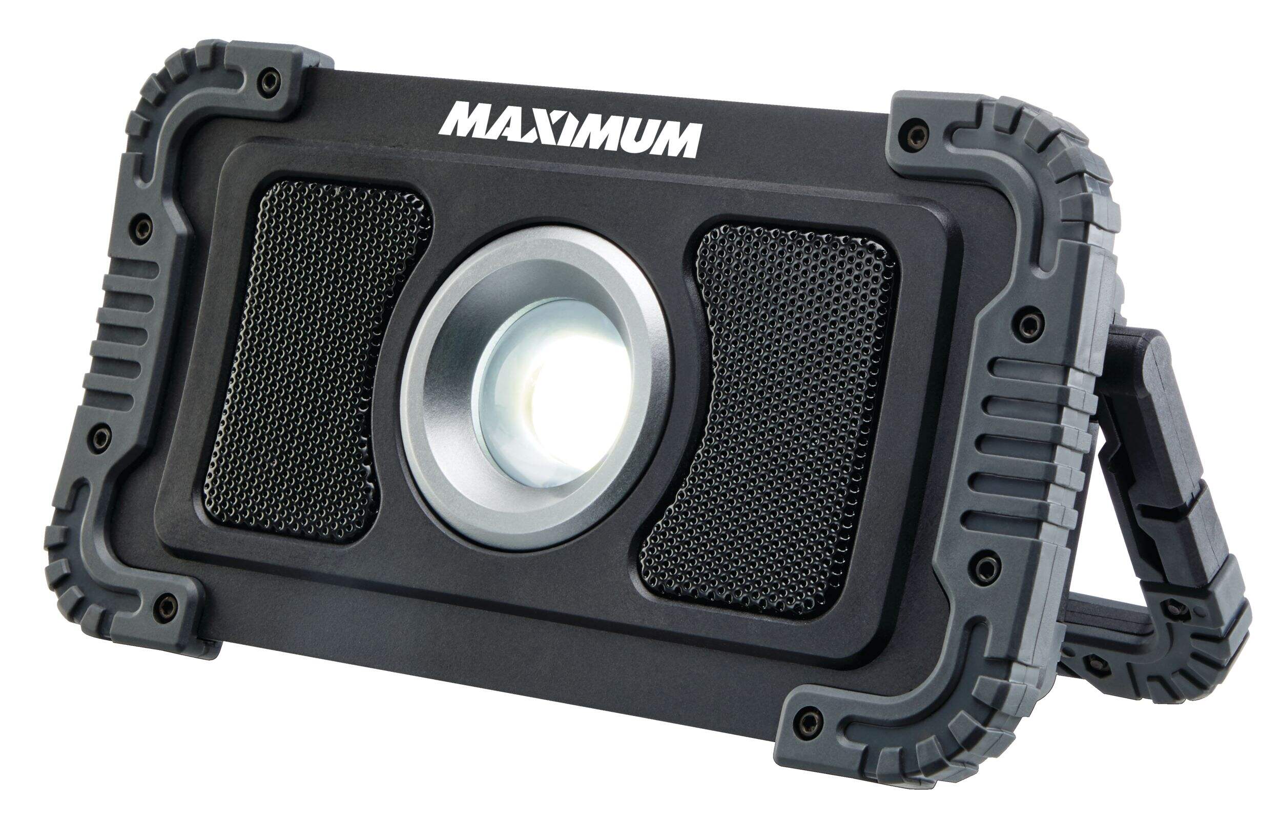 Haut-parleur à lampe utilitaire Bluetooth robuste MAXIMUM, 1200 lumens, piles comprises, noir Front_Three_Fourths_Angled_Left