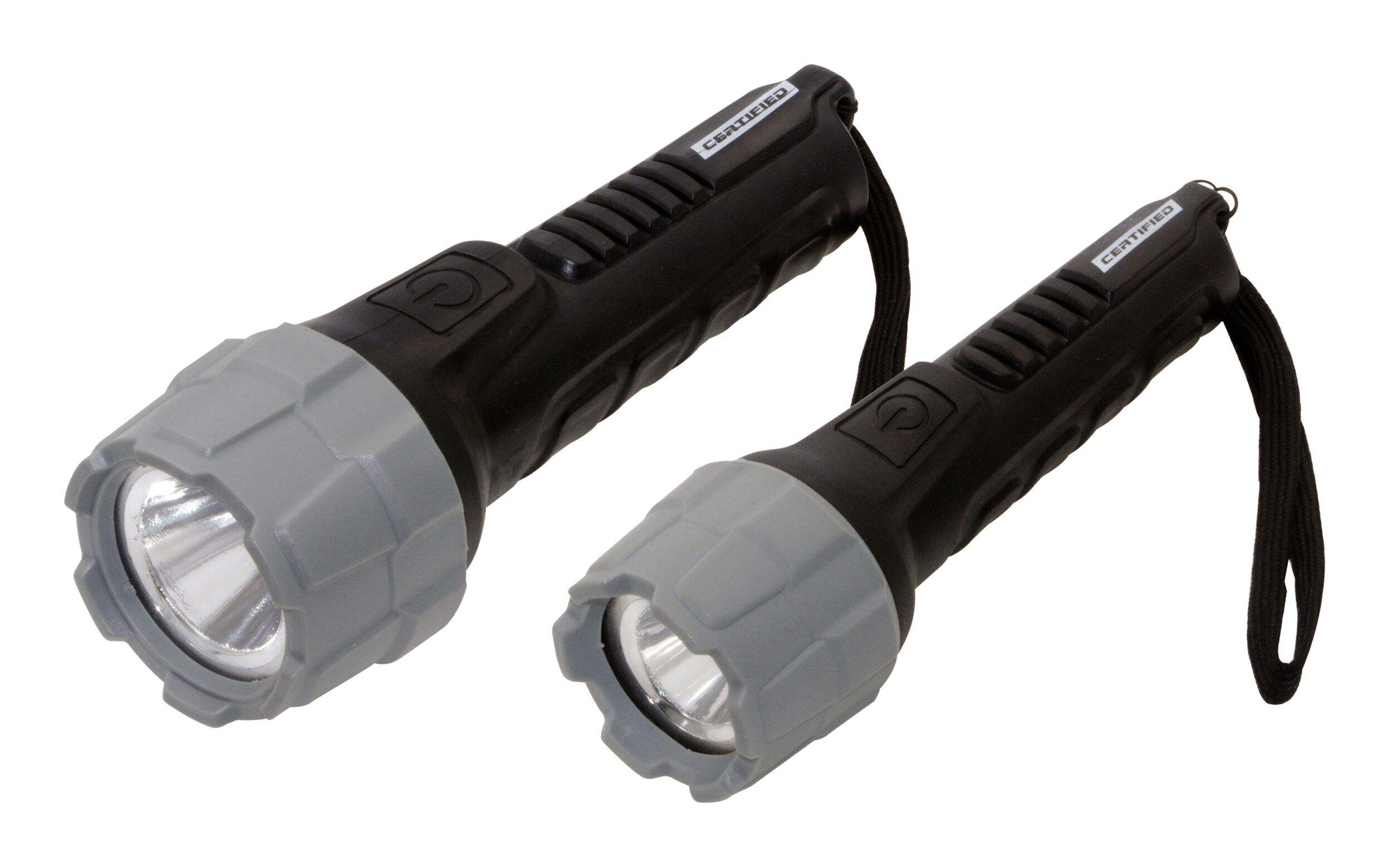 Certified 120 Lumens Waterproof Rubberized Handheld Flashlights, Batteries Included, Black, 2-pk Front_Angled_Left