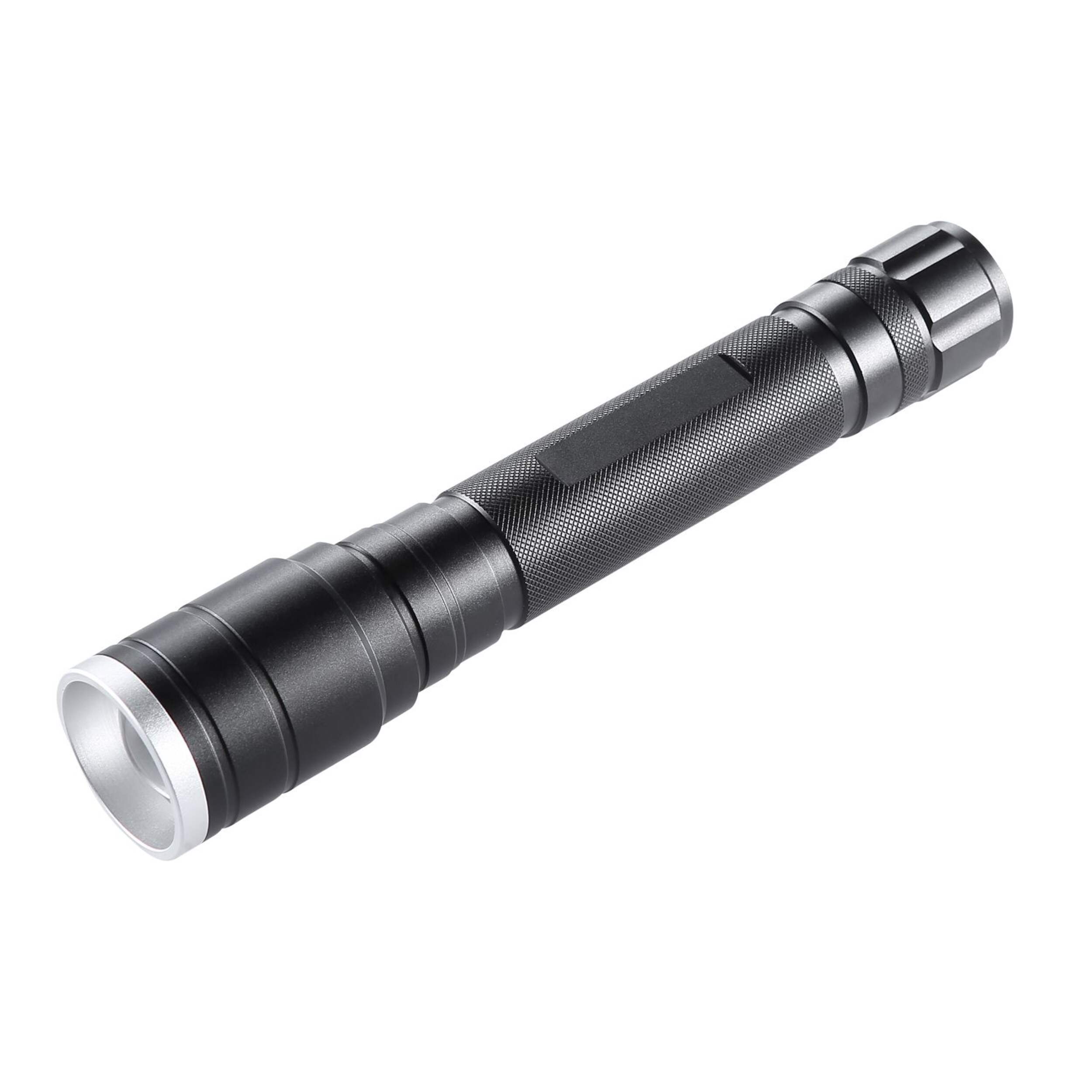 Mastercraft 1000 Lumens Waterproof Aluminum LED Handheld Flashlight, Batteries Included, Black Front_Three_Fourths_Angled_Left