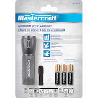 Mastercraft 250 Lumens Waterproof Aluminum LED Handheld Flashlight, Batteries Included, Black
