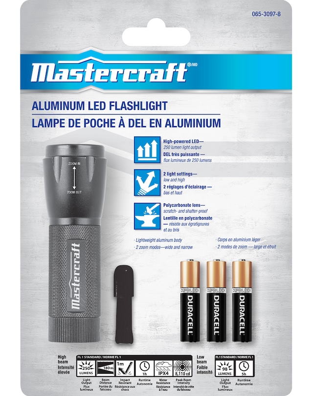 Mastercraft 250 Lumens Waterproof Aluminum LED Handheld Flashlight