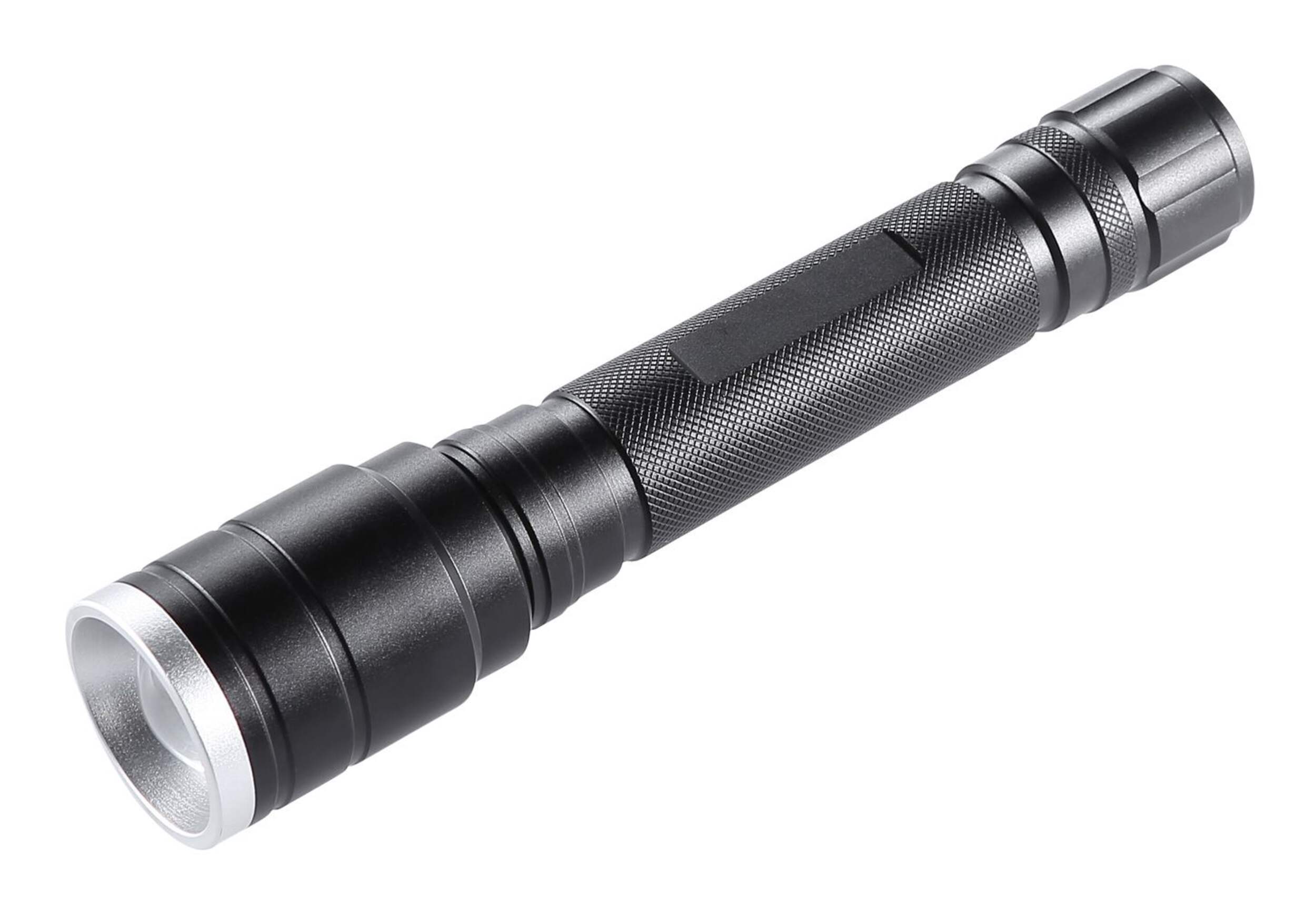 Mastercraft 500 Lumens Waterproof Aluminum LED Handheld Flashlight, Batteries Included, Black Front_Angled_Left