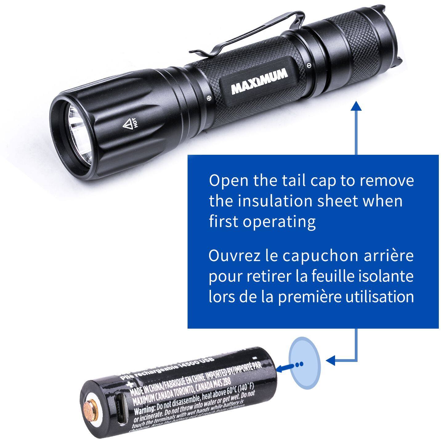 MAXIMUM 600 Lumens Waterproof Rechargeable LED Handheld Flashlight, Batteries  Included, Black Canadian Tire