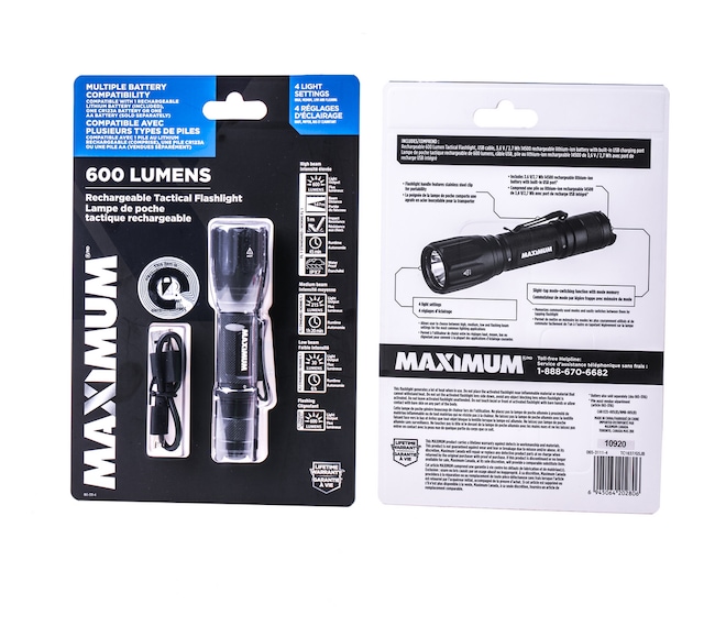 MAXIMUM 600 Lumens Waterproof Rechargeable LED Handheld Flashlight