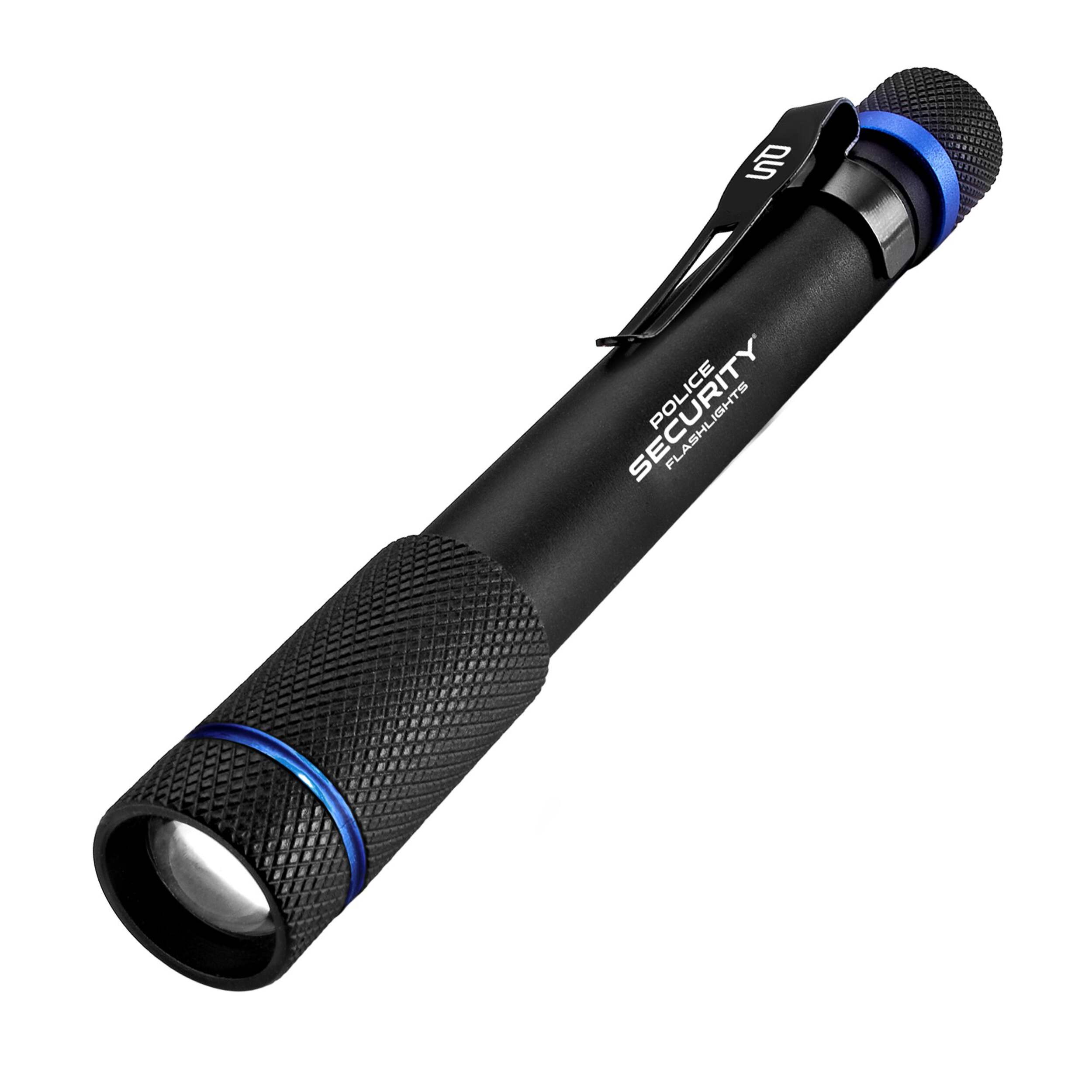 Police Security 270 Lumens Aura Penlight  with Adjustable Brightness, Batteries Included, Black Front_Angled_Left
