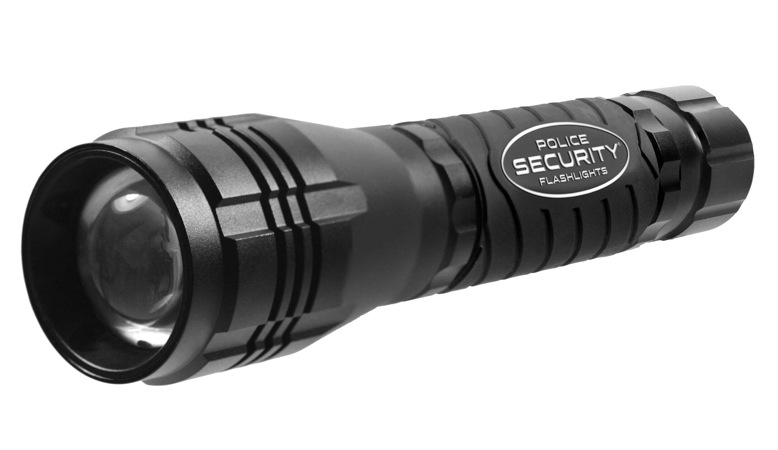 Lampe de poche en aluminium durable Police Security Zephyr, 1400 lumens, piles comprises, noir Front_Three_Fourths_Angled_Left