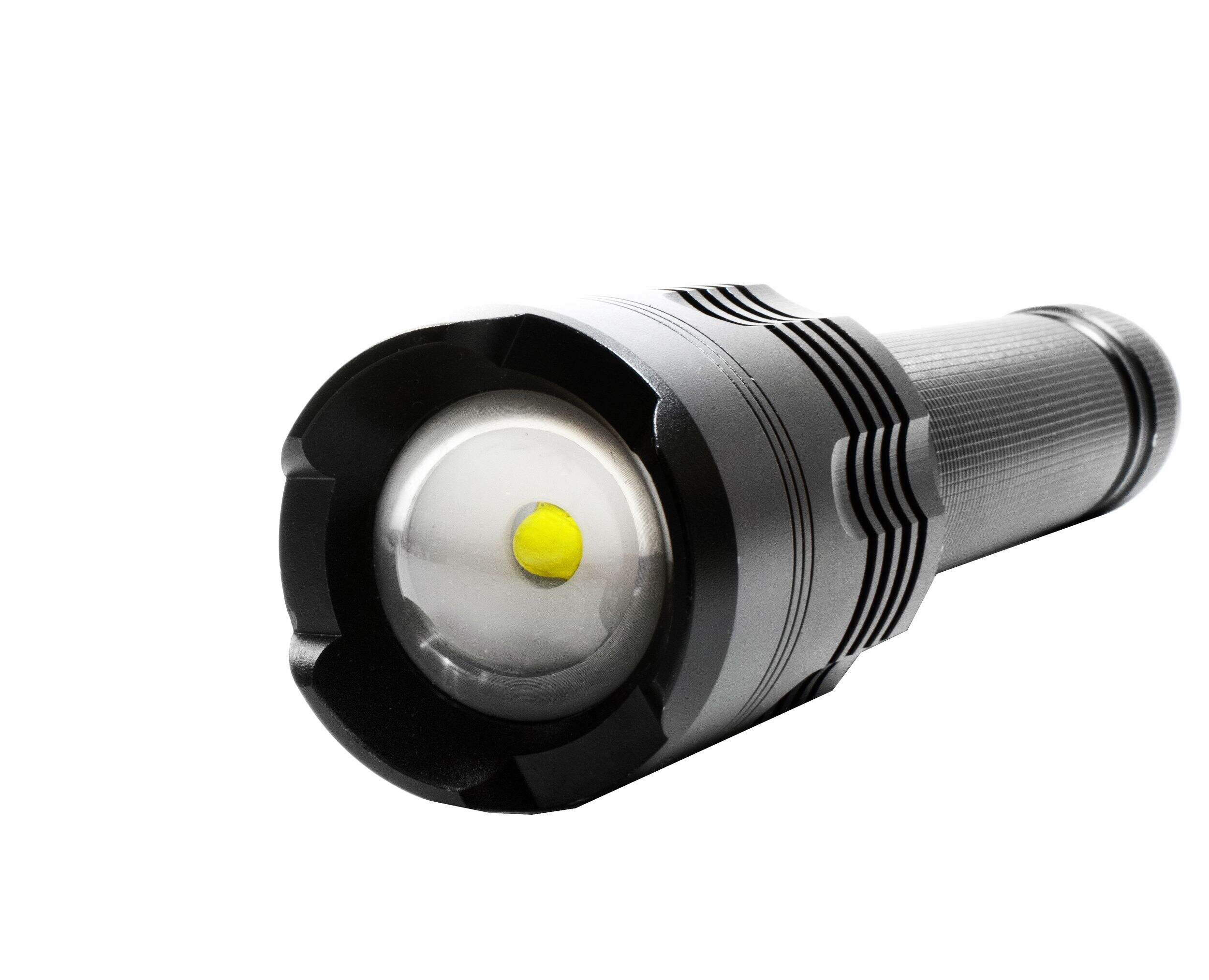 Police Security 3300 Lumens Skylar 9AA Handheld Flashlight, Batteries Included, Black Front_Three_Fourths_Angled_Left