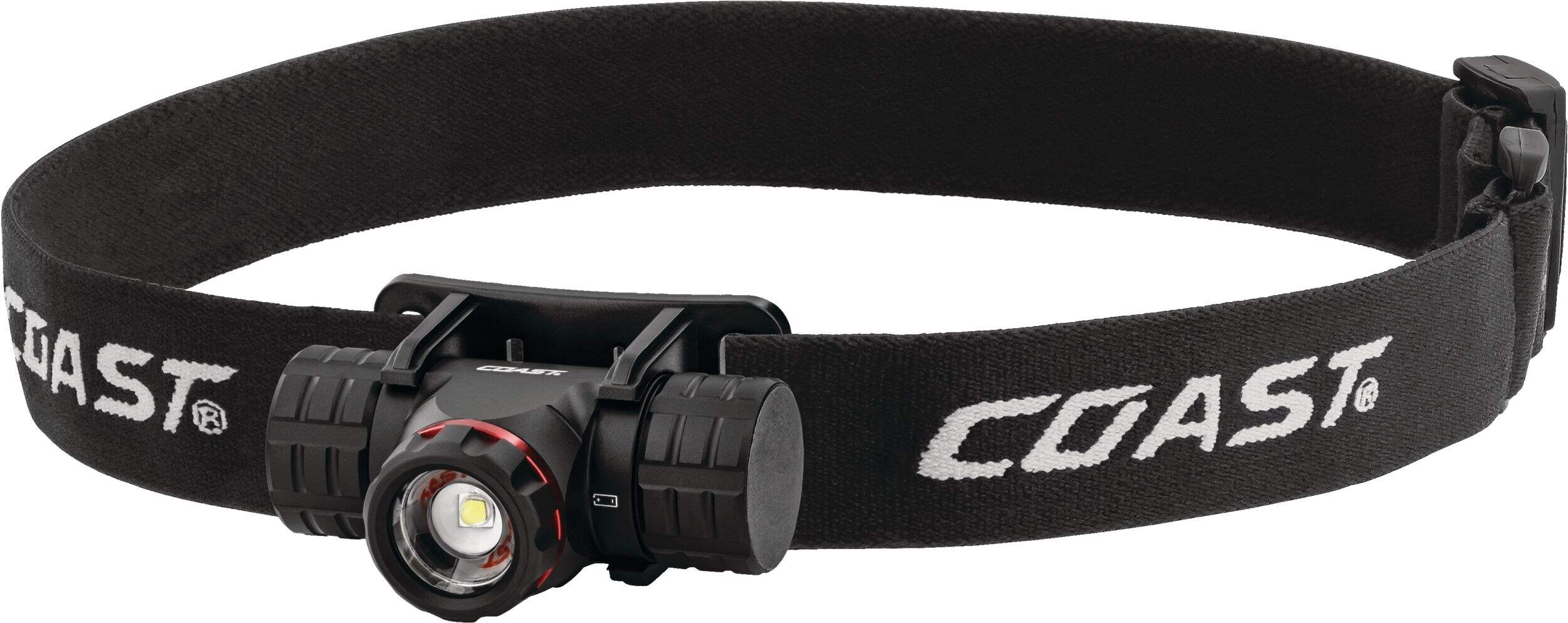Coast XPH25R 400 Lumens Weatherproof Dual Power Rechargeable Headlight/Headlamp, Batteries Included, Black Front_Three_Fourths_Angled_Left