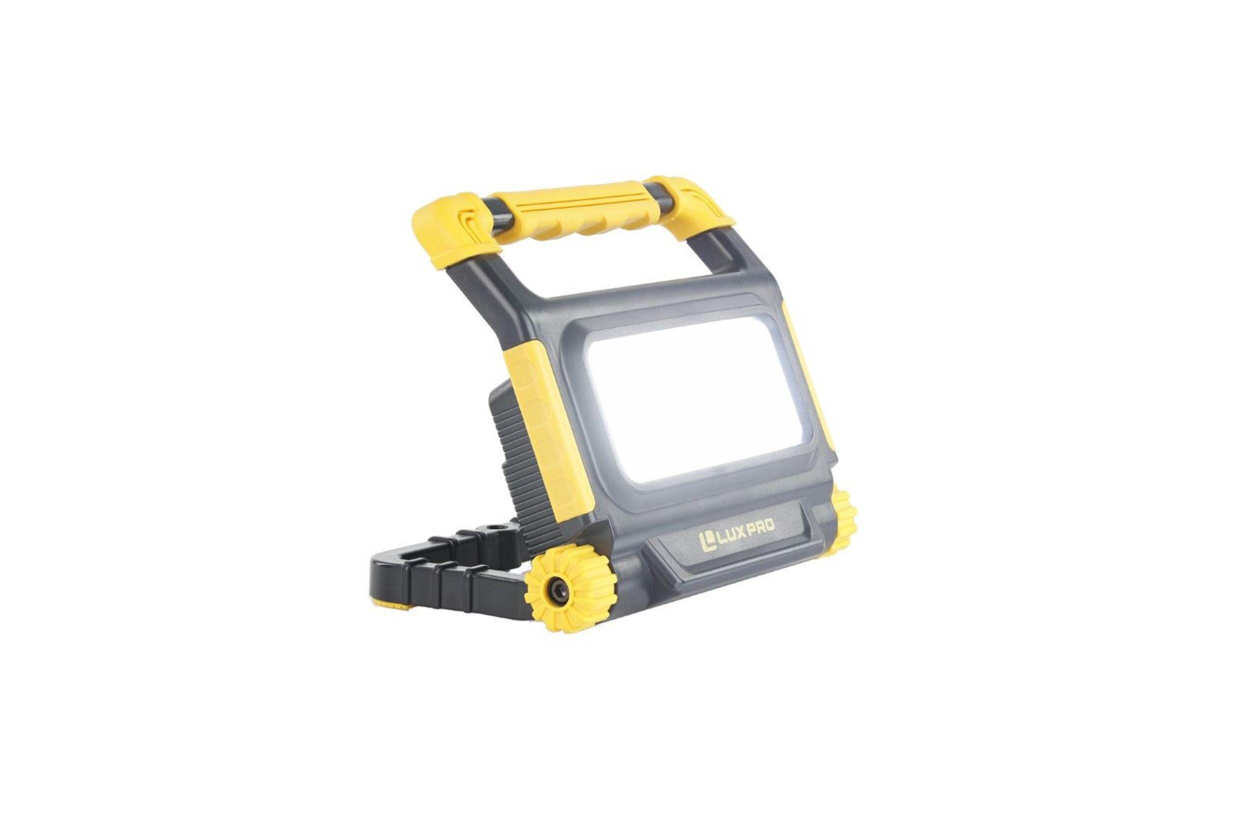 LUXPRO 2849 Lumen Slim IPX4 Rated Easy-Grip Rechargeable LED Work Light with 3 Light Modes, Black Front_Three_Fourths_Angled_Right