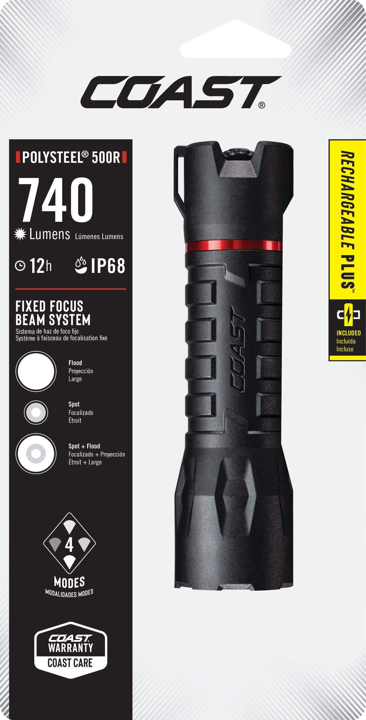 Coast Polysteel IP67 Rated Dust Resistant Waterproof Rechargeable Flashlight, Batteries Included