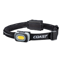 Coast RL10 Dual Colour 500 Lumen Dual Power Rugged Utility Headlamp, IP54 Rated, Black Front_Three_Fourths_Angled_Left