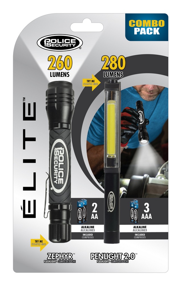 Police Security Elite 260/280 Lumens Handheld Flashlight and Pen Light, Batteries Included