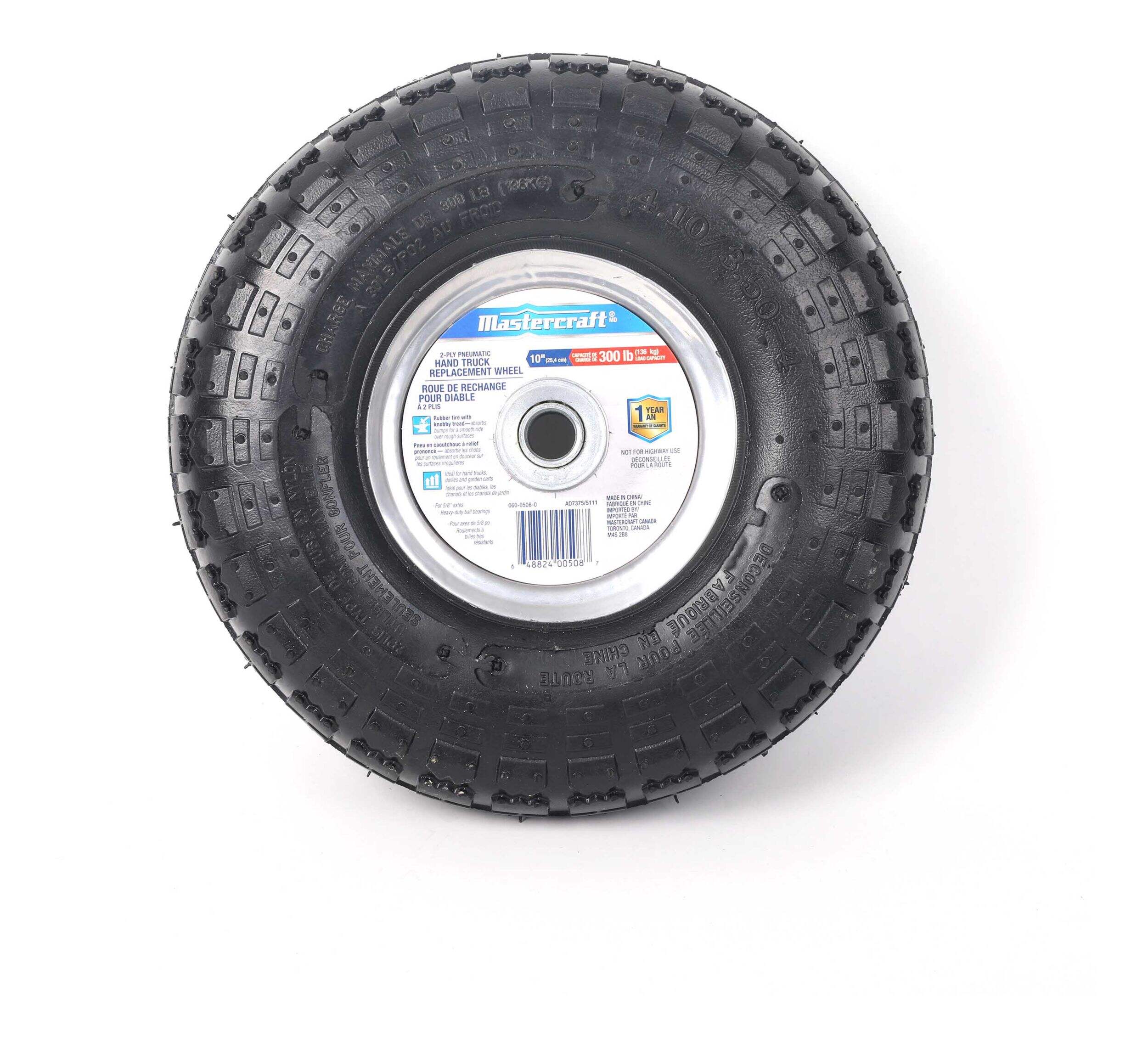 Mastercraft 2-Ply Replacement Wheelbarrow Tire for 060-0512, 10-in Overhead_Flat
