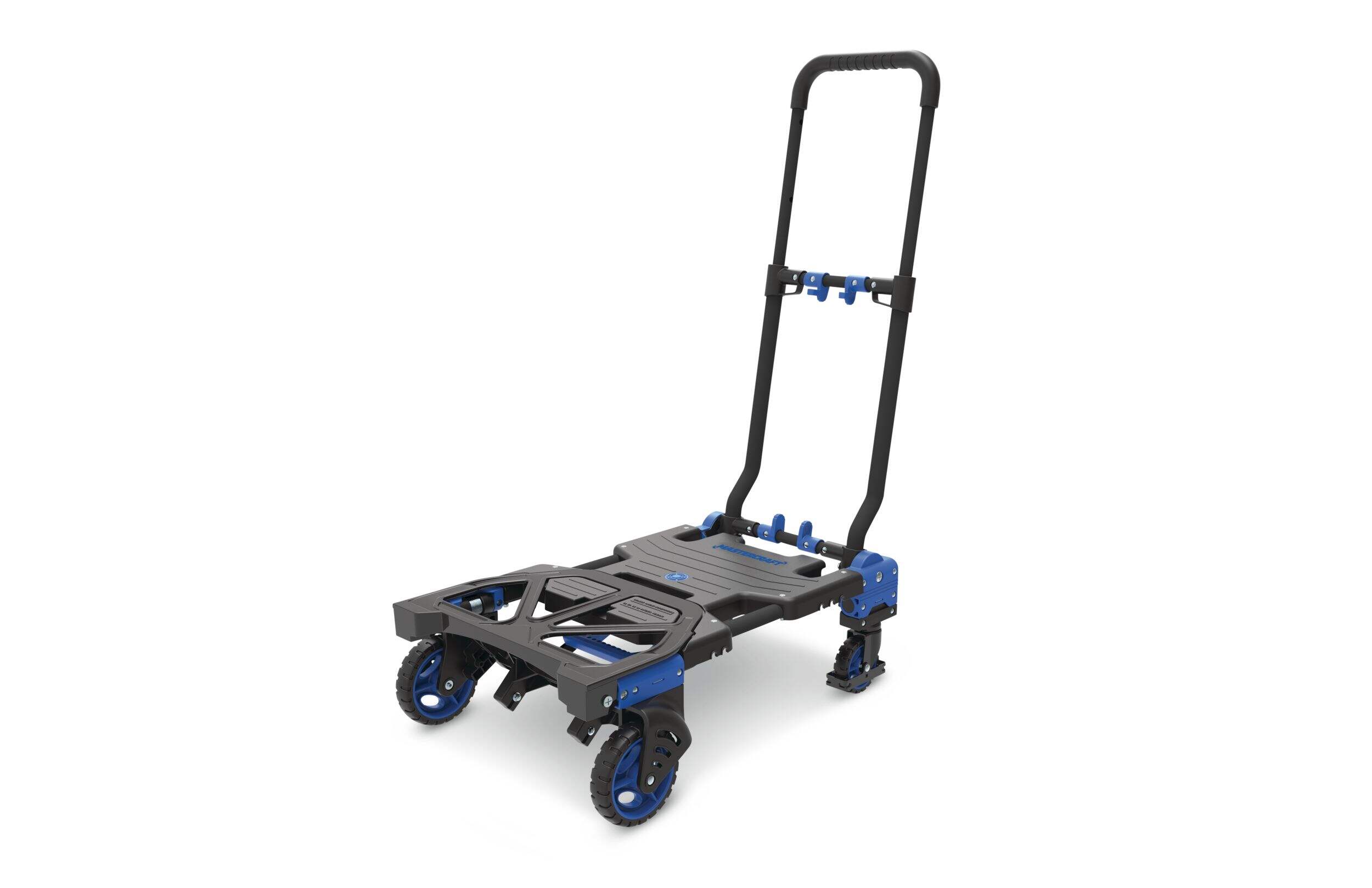 Mastercraft 2-in-1 Folding Hand Truck, 300-lb, Black/Blue Front_Three_Fourths_Angled_Left