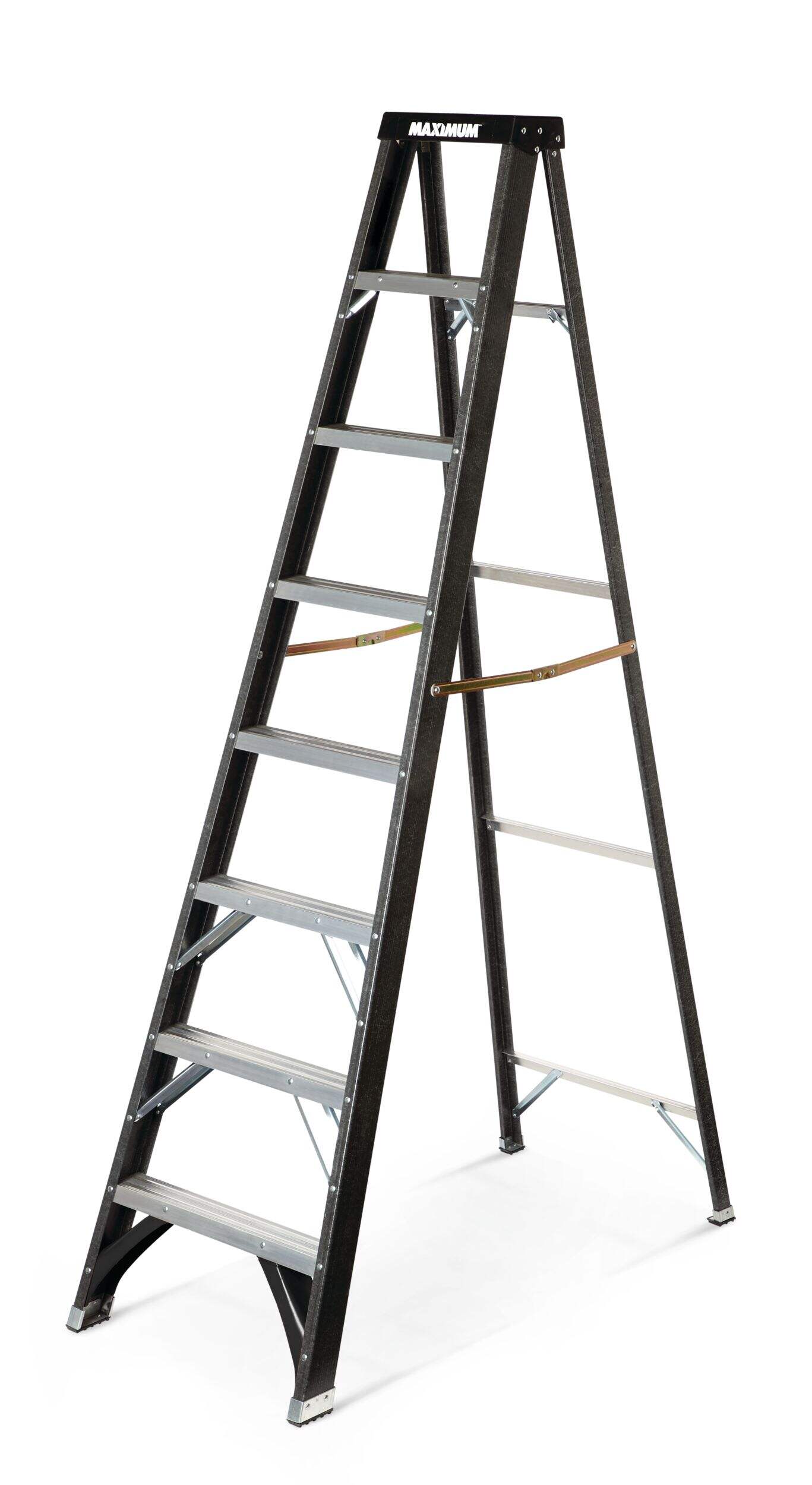 MAXIMUM Grade 1 Fibreglass Heavy-Duty Industrial Step Ladder, 250-lb, 8-ft Front_Angled_Left