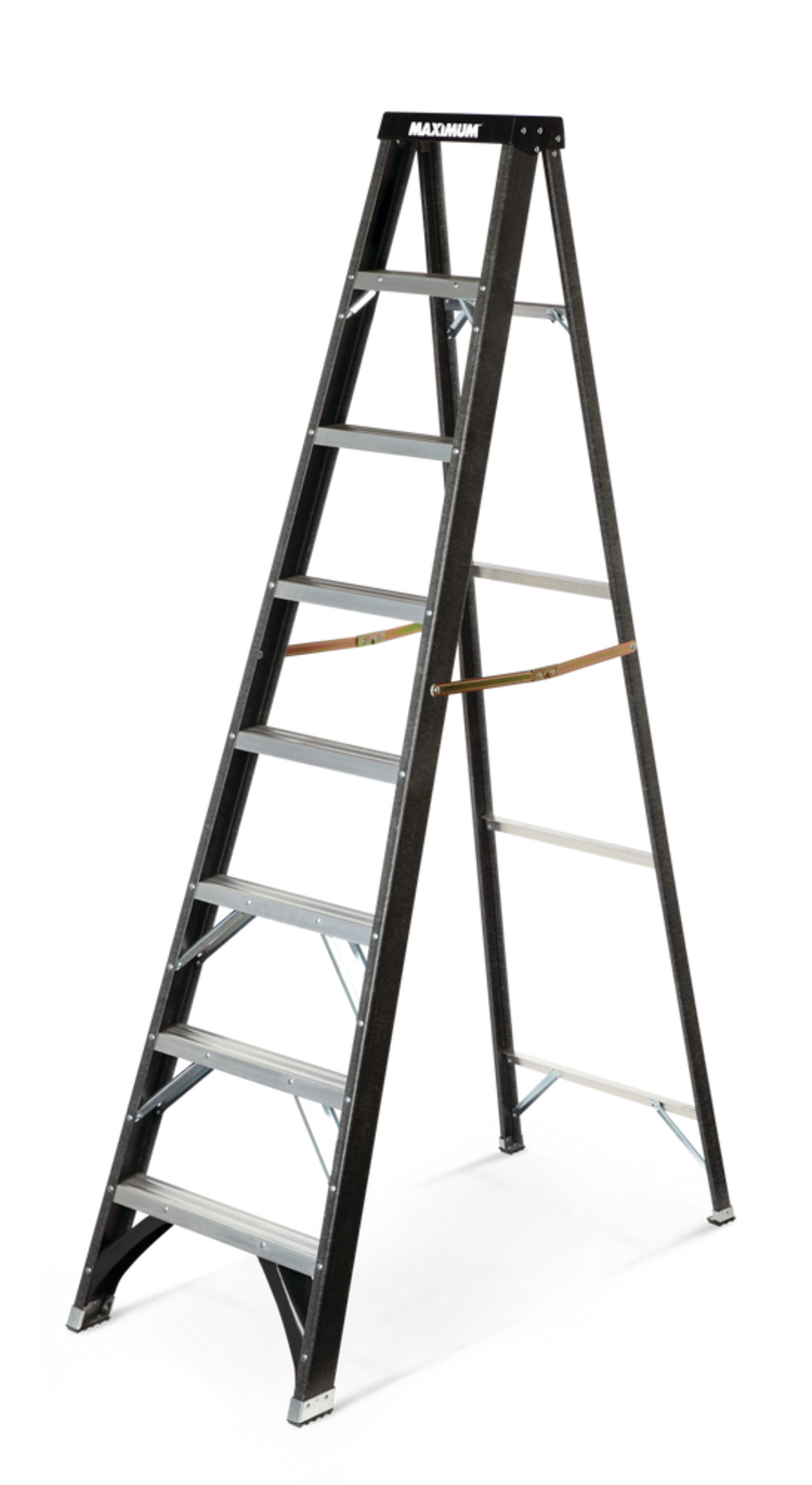 MAXIMUM Grade 1 Fibreglass Heavy-Duty Industrial Step Ladder, 250-lb, 8-ft Front_Angled_Left