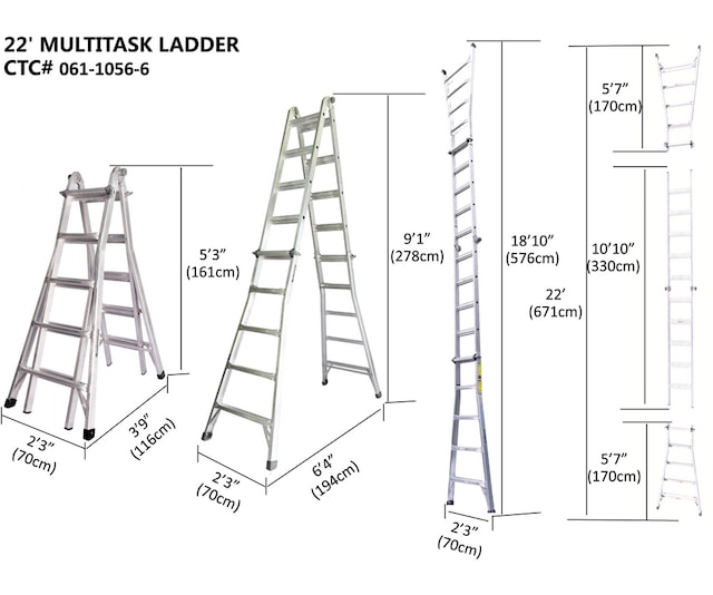 Mastercraft Grade 1A Aluminum MultiTask Ladder, 21ft, 300lb