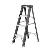 MAXIMUM Grade 1 Heavy-Duty Fiberglass Industrial Step Ladder, 4-ft, 250-lb Load Capacity Front_Three_Fourths_Angled_Left
