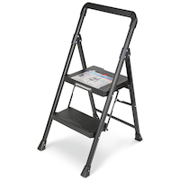 Mastercraft 2-Step Metal/Plastic Folding Step Stool, 250-lb, 3.1-ft Front_Three_Fourths_Angled_Left