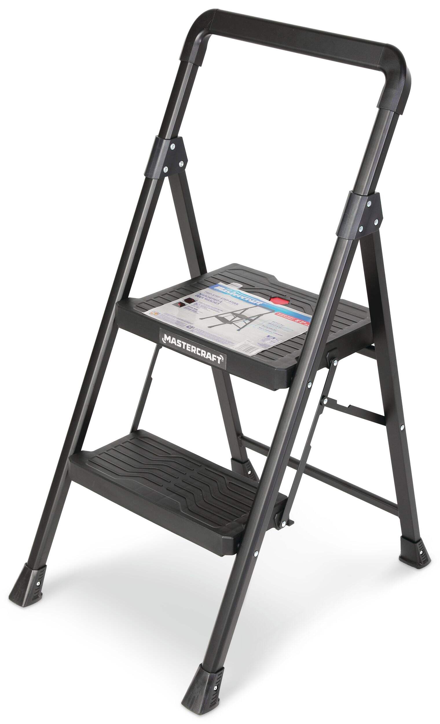 Mastercraft 2-Step Metal/Plastic Folding Step Stool, 250-lb, 3.1-ft Front_Three_Fourths_Angled_Left