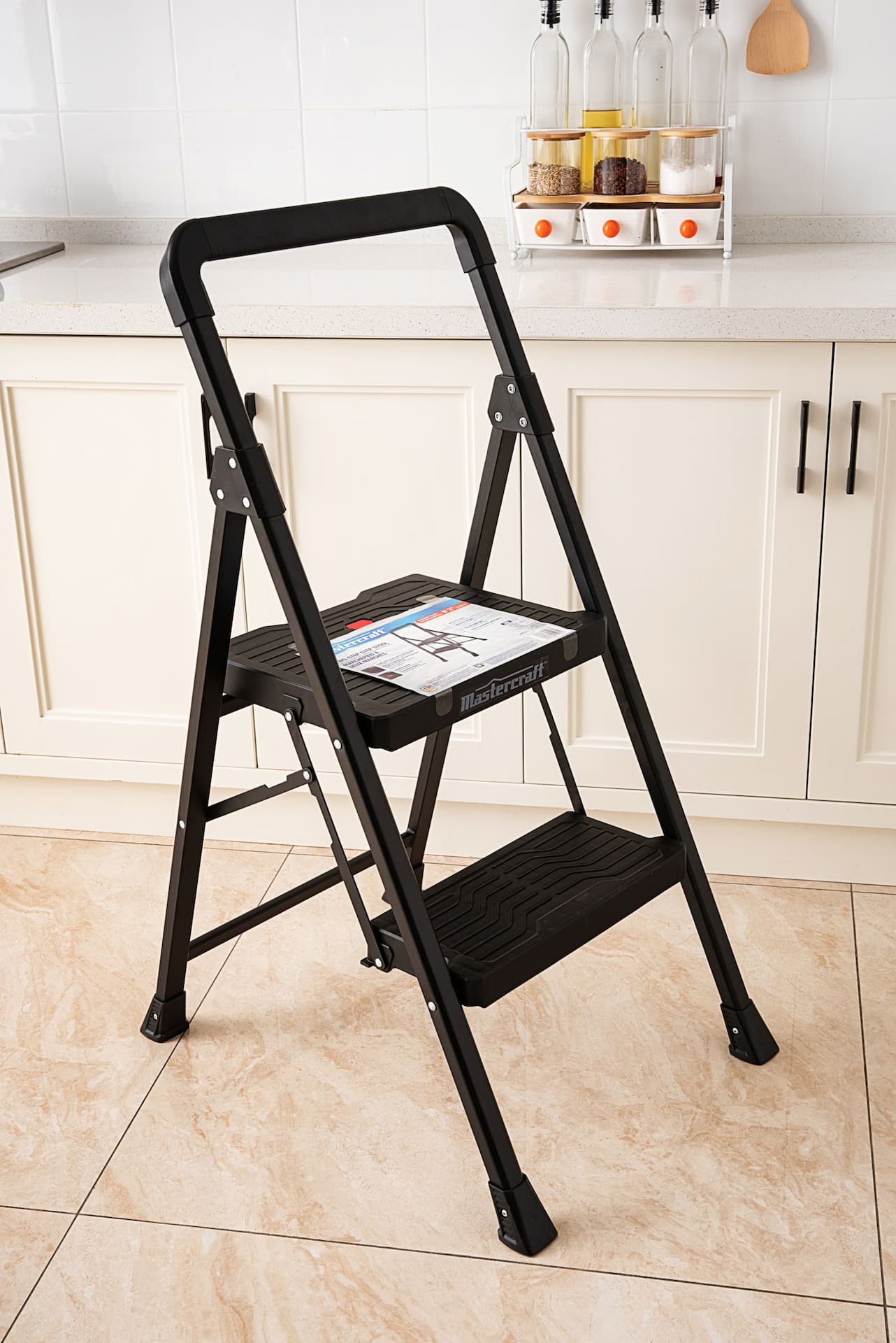 Mastercraft 2 Step Metal Plastic Folding Step Stool 250 lb 3.1 ft