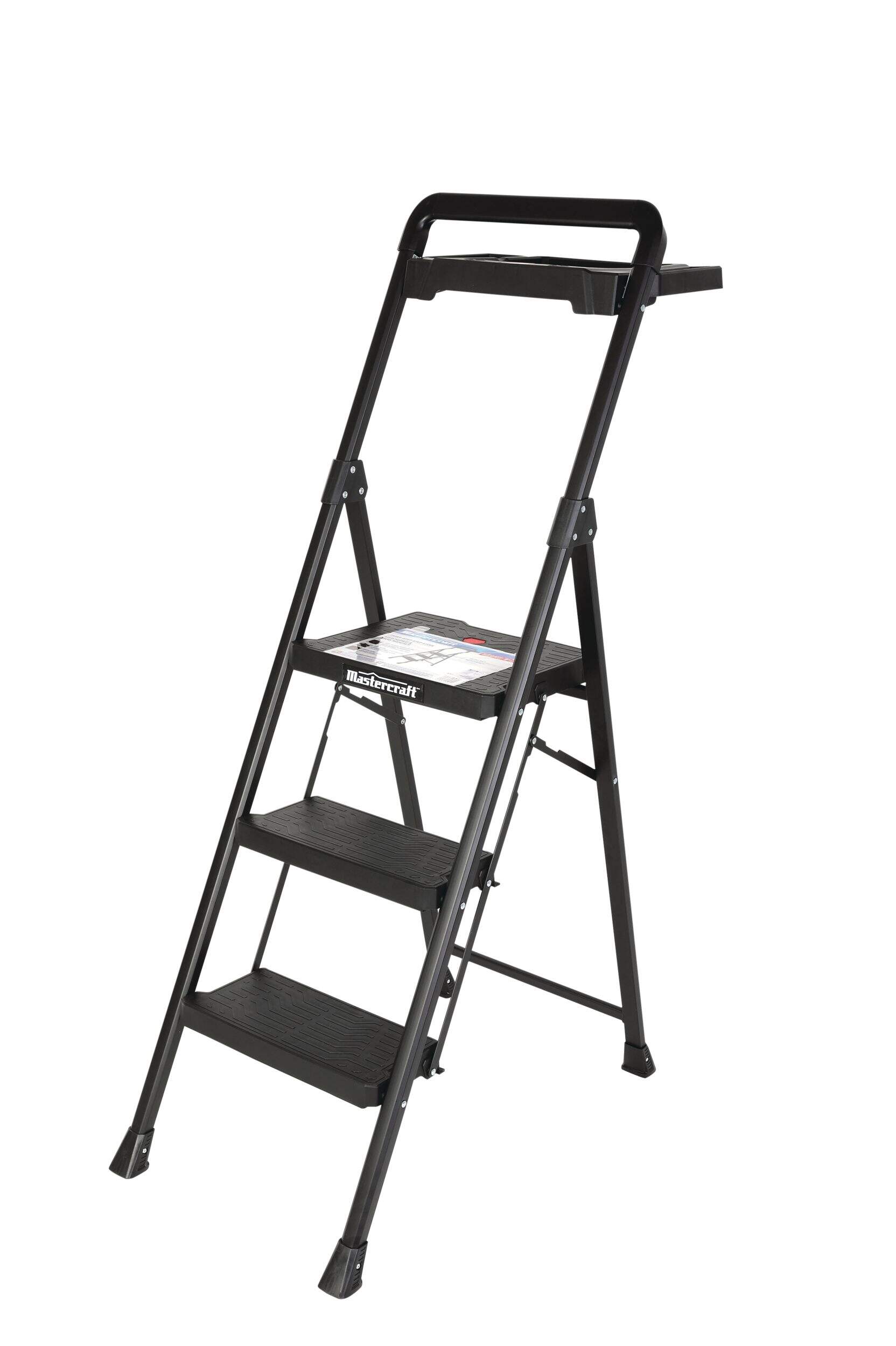 Mastercraft 3-Step Ladder Heavy-Duty Metal/Plastic Folding Step Stool, 300-lb, 4.5 ft Front_Three_Fourths_Angled_Left
