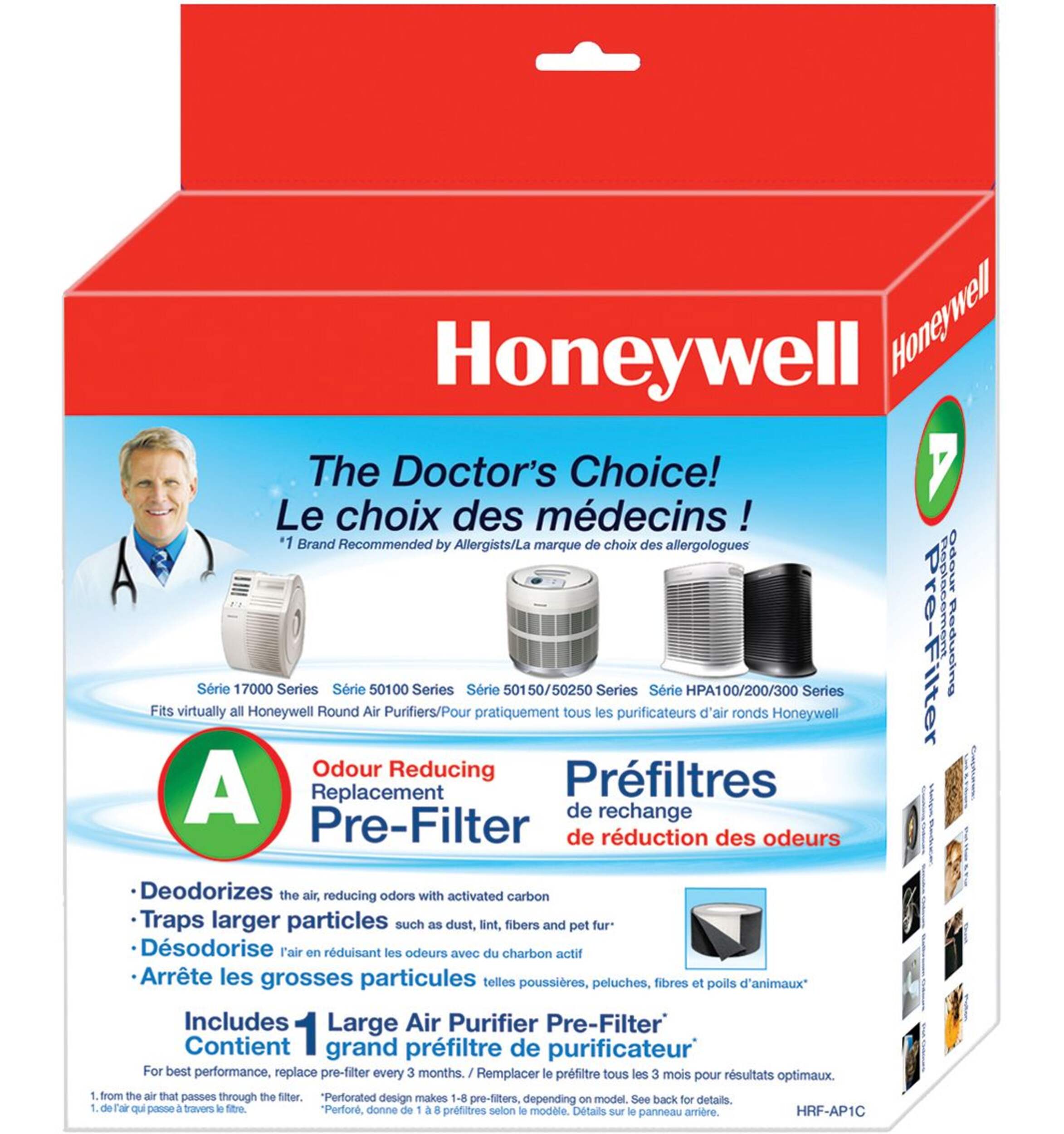 Honeywell HRF-AP1C Universal Activated Carbon Odour Reducing Air Purifier Replacement Pre-Filter (A) Front_Angled_Left