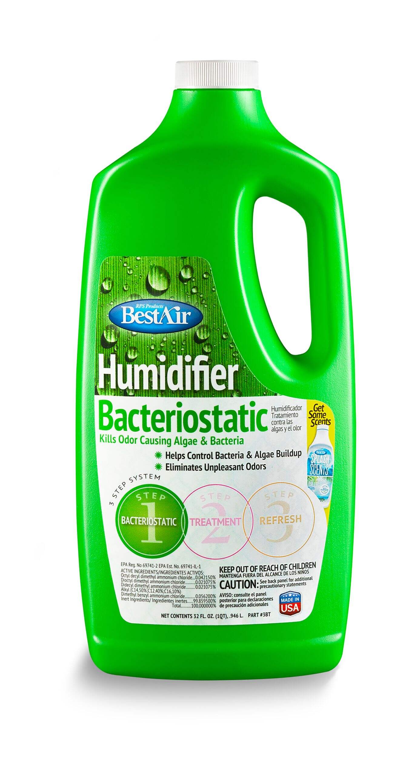 BestAIr C3BT Original BT Humidifier Bacteriostatic Odor & Algae Water Treatment, 946-mL Front_Flat