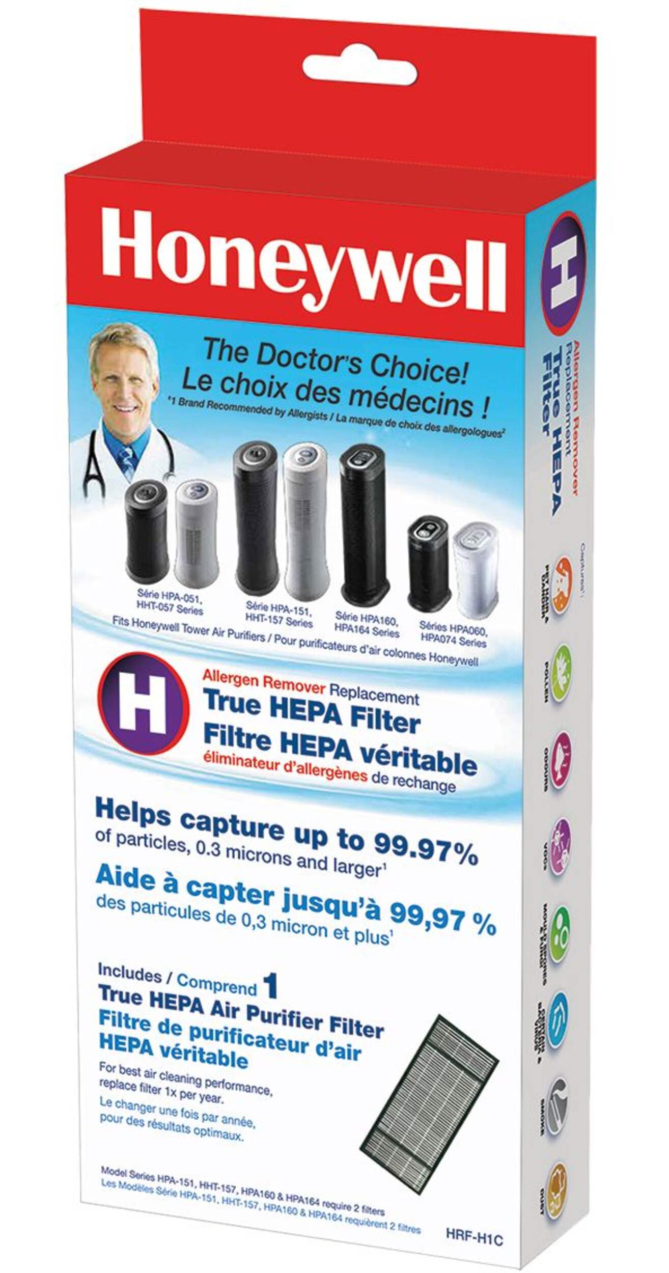 Honeywell HRF-H1C Allergen Remover True HEPA Air Purifier Replacement Filter (H) Front_Angled_Left