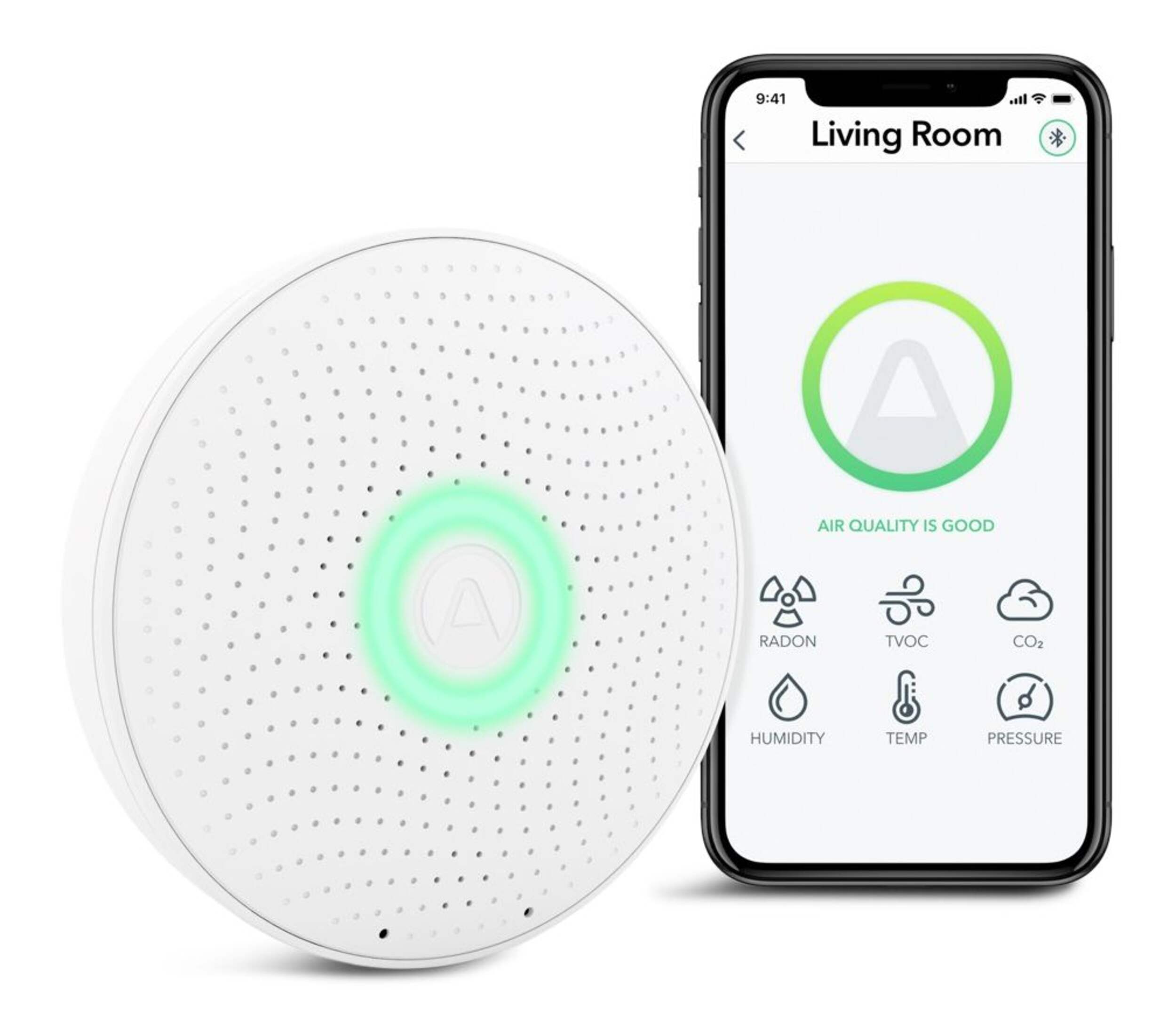 Airthings 2930 Wave Plus Smart Indoor Air Quality Monitor with Radon Detection, Battery Operated