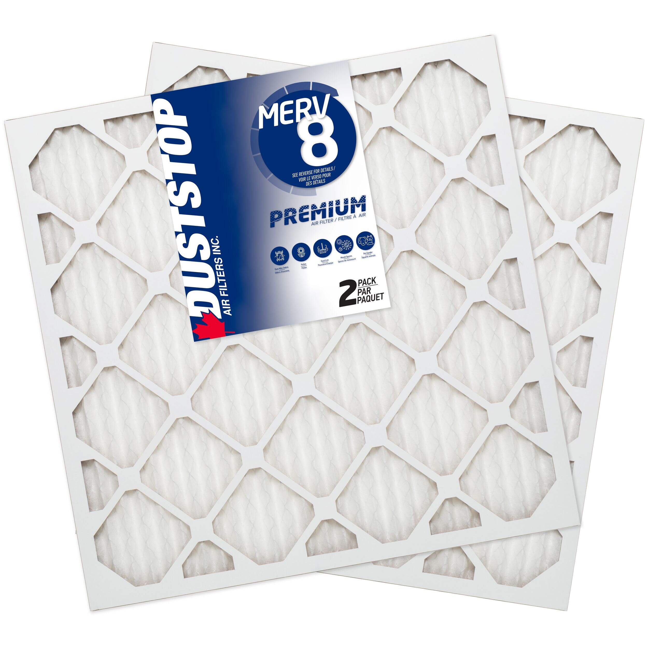 Filtre premium Duststop MERV 8, 24 x 24 x 1 po, paq. de 2 Front_Flat